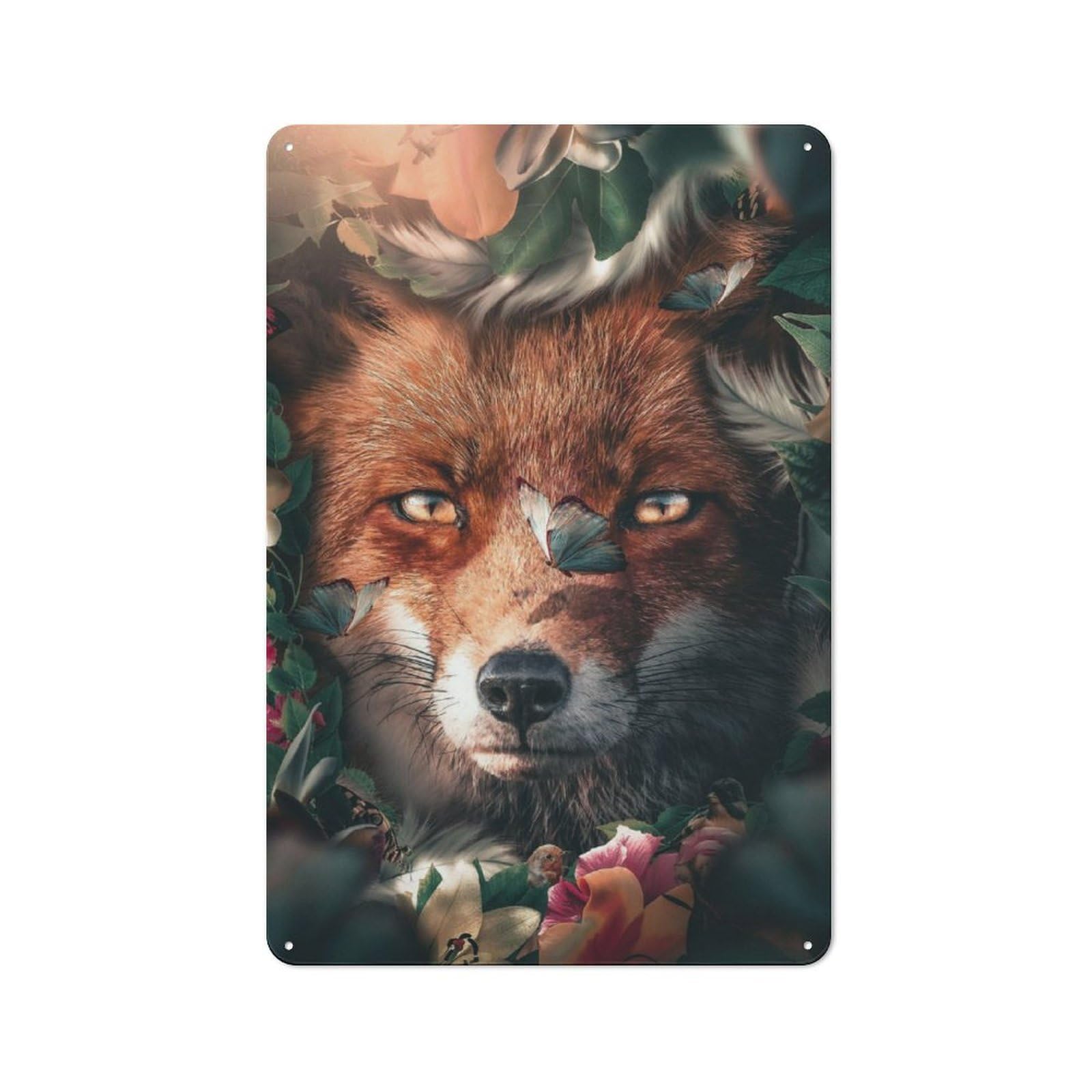 Junmoney Floral Fox Friendly Cafe Metal Sign 30X20cm, Restaurant Wall Art For Coffee Bar, Small Shop Or Dining Room
