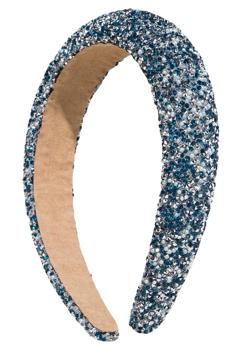 scicent Headband Adult Women Rhinestone Wide Headband Bling Crystal Blue Hair Bands for Girls 25417