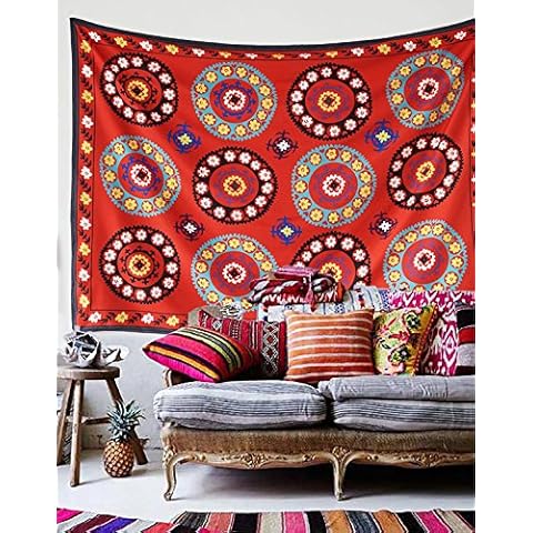 Koongso Uzbek Suzani Wall Tapestry Fabric Wallpaper Hippie Home Decor Beach Blanket for Bedroom Dorm Decor 60"W x 80"L Cover