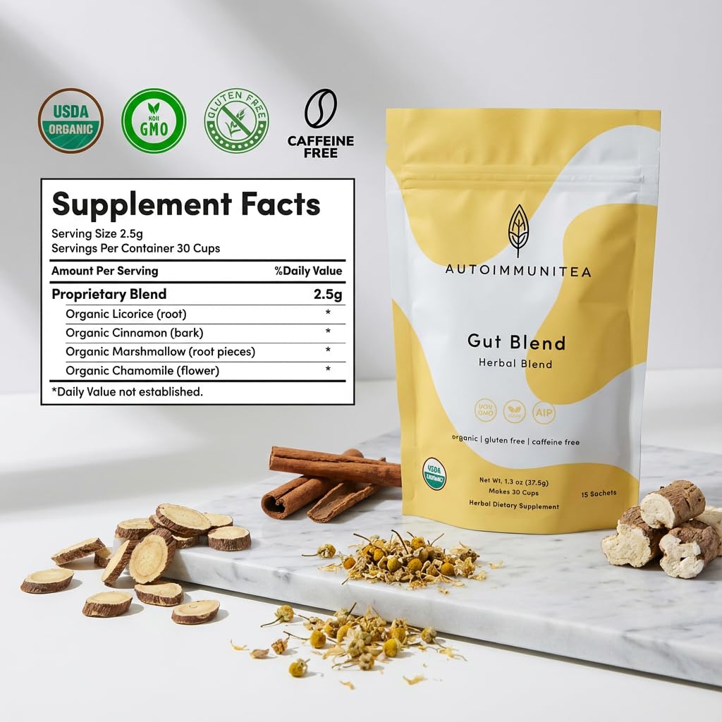 Digestive Tea – Leaky Gut Blend by AutoimmuniTea – Overall Digestive Support, and Stomach Sooth, Made of Organic Marshmallow root and Licorice Root, Cinnamon and Chamomile, IBS AIP Diet – 15 Tea Bags - Image 2