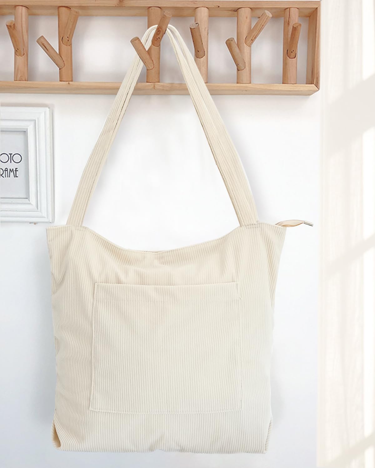 MAMUNU Corduroy Tote Bags for Women, Large Capacity Shoulder Handbag, Women Tote Bag with Pockets for Shopping Travel Office - Image 8