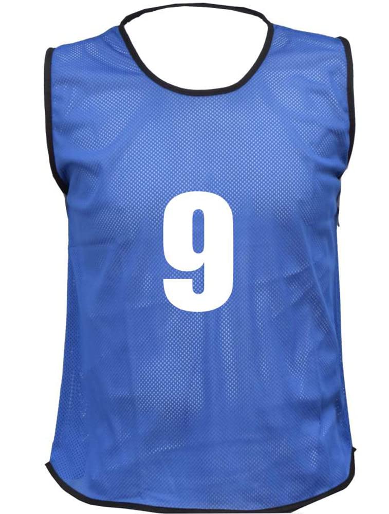 15 MESH BIBS FOOTBALL TRAINING SPORTS BIBS NUMBERED (1-15 OR number of your choice) Front/Back OR Front & Back (Blue (Front & Back), Small Boys (U 8's))
