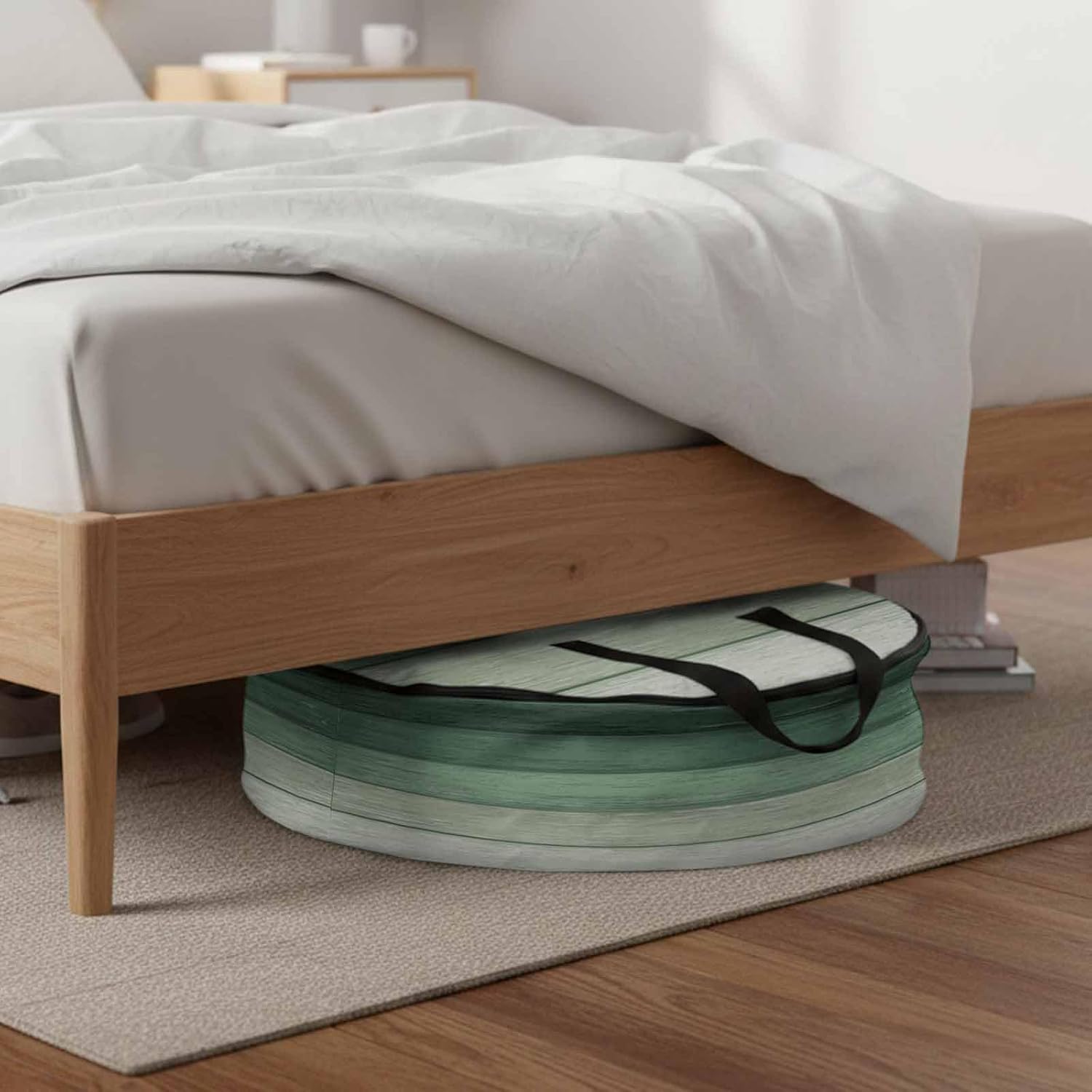 Rustic Stripes Round Storage Bag 36 Inch, Green Gradient Farmhouse Wood Grain Clothes Storage Container with Handles Heavy Duty Organizer for Comforter, Bedding & Holiday Wreaths