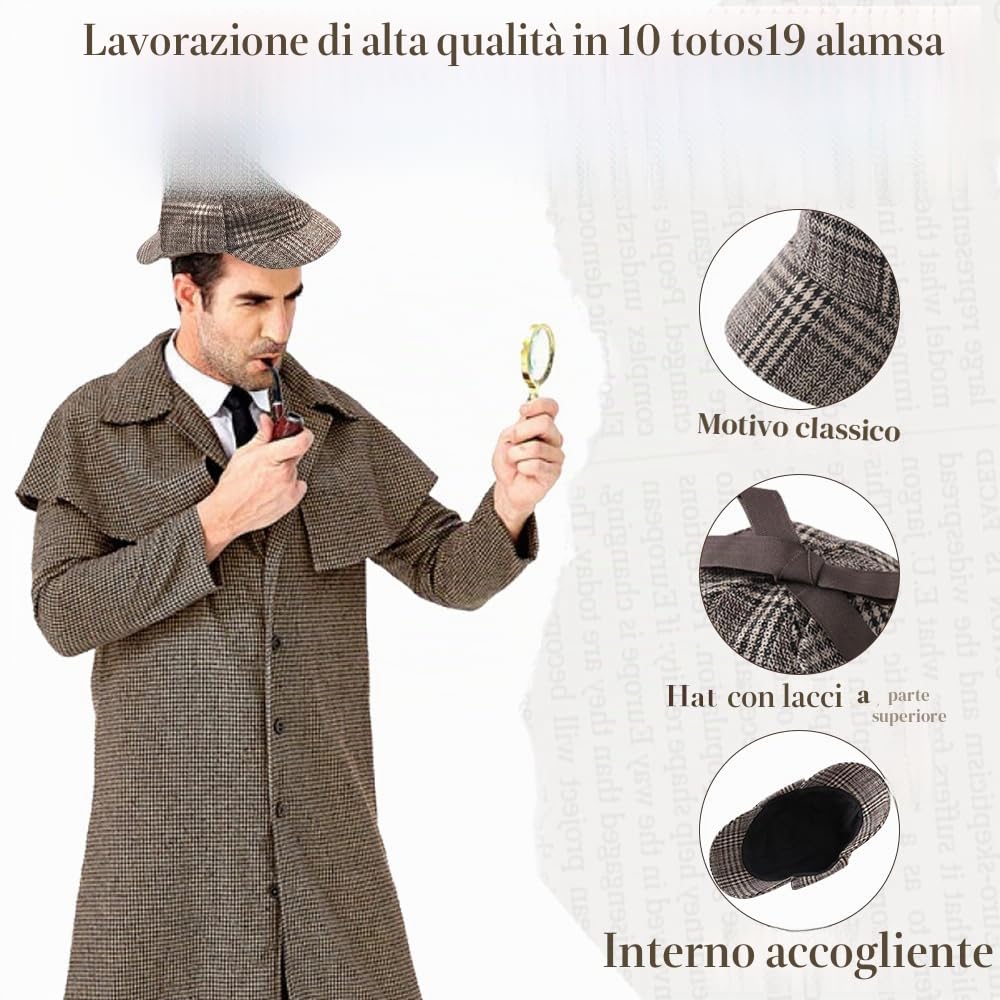Set di accessori per costume da detective, 7 pezzi, accessori per costume Sherlock Holmes, kit per vestito fantasia, detective cosplay, accessori di scena per carnevale, feste in maschera