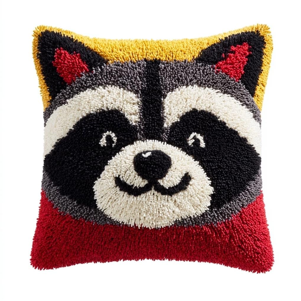 AxiangziK Latch Hook Cushion Kit 43x43cm,Cute Raccoon