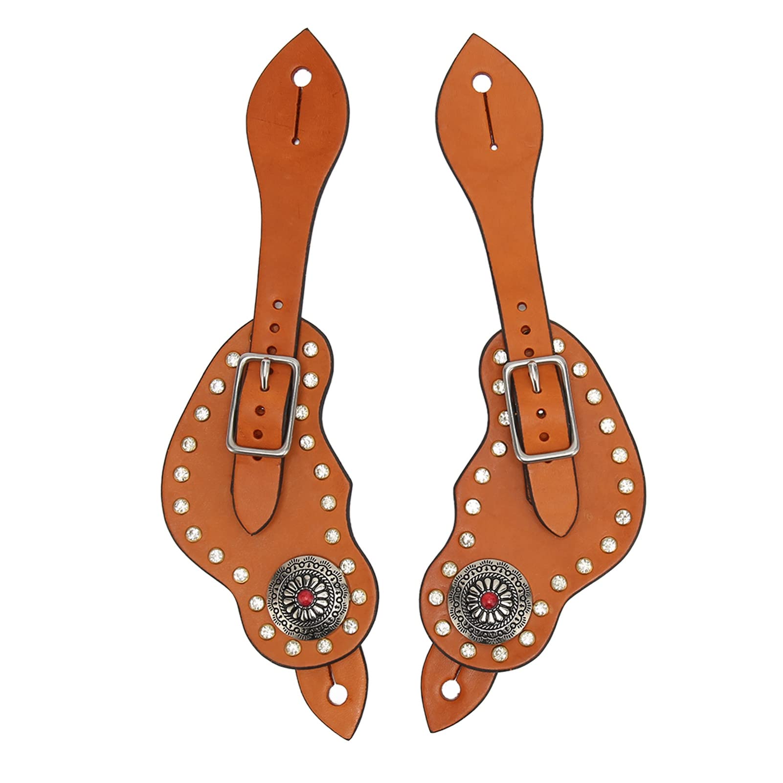 Western-Sporenriemen aus Leder, verstellbar, Vintage-Stil, mit Strasssteinen, Braun, für Reitausrüstung