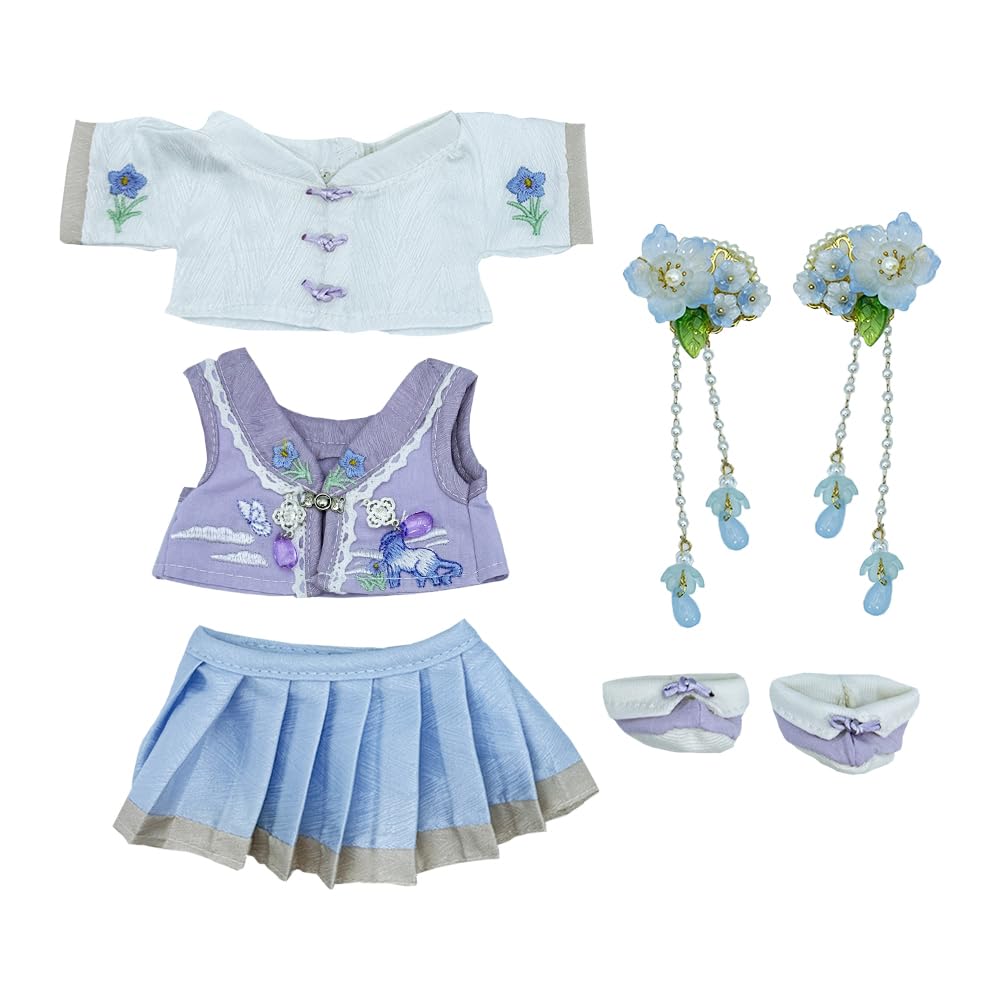 Niannyyhouse – Ensemble Hanfu Pour Poupée Peluche 20 Cm – Robe + Châle + 2 Épingles – Bleu/Violet