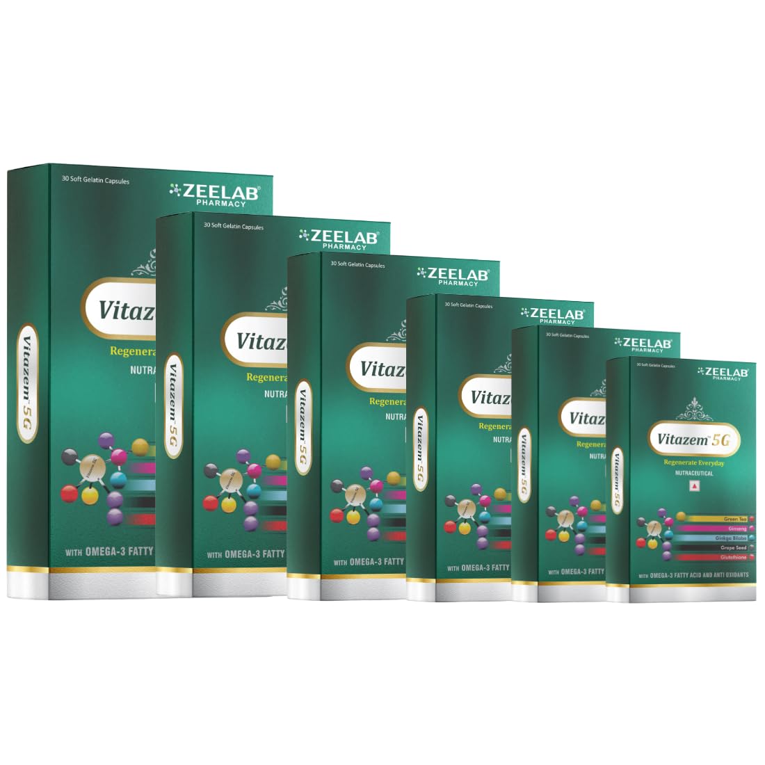 Zeelab Vitazem-5g with Omega-3 Fatty Acid and Antioxidants | Multivitamin Supplement (6 X 15 Soft Gelatin Capsules)