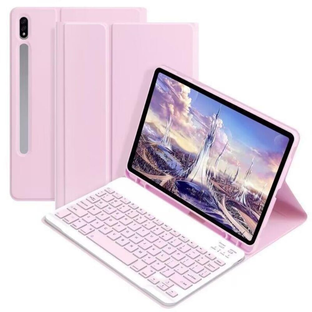 AnMengXinLing Galaxy Tab S10+ Plus/S9+ Plus/S9 FE+ Plus 12.4" /S8+/S7+/S7FE Tablet Case with Keyboard, Candy Colors Slim Protective Cover with