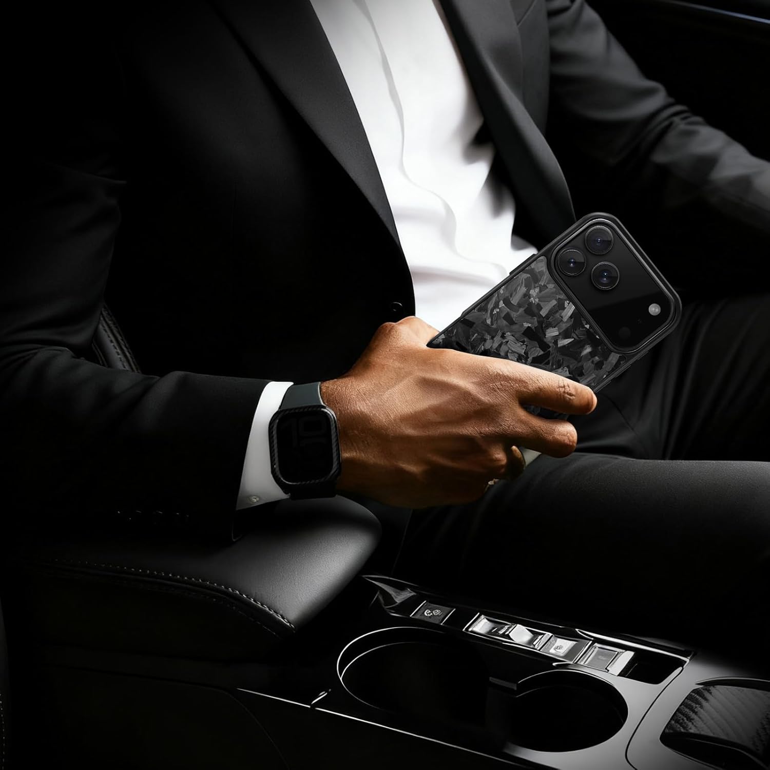 MONOCARBON Forged Carbon Fiber Case for iPhone 17 Pro Max, Military-Grade 3-Layer Drop-Proof Protective Cover, 6.9" Hard Case with [Camera Button Cutout], [MagSafe Compatible]+[Free Screen Protector]