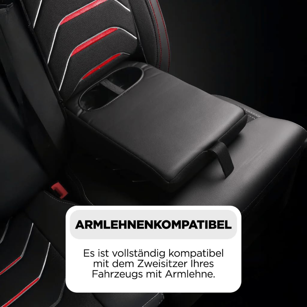 Autositzbezüge 2+1 für Ford Transit Custom 2015-2023 - Premium Vordersitze Auto Sitzbezug aus Leinen, Schwarz-Rot - Vordersitz-Set (rechter Beifahrersitz geteilt)