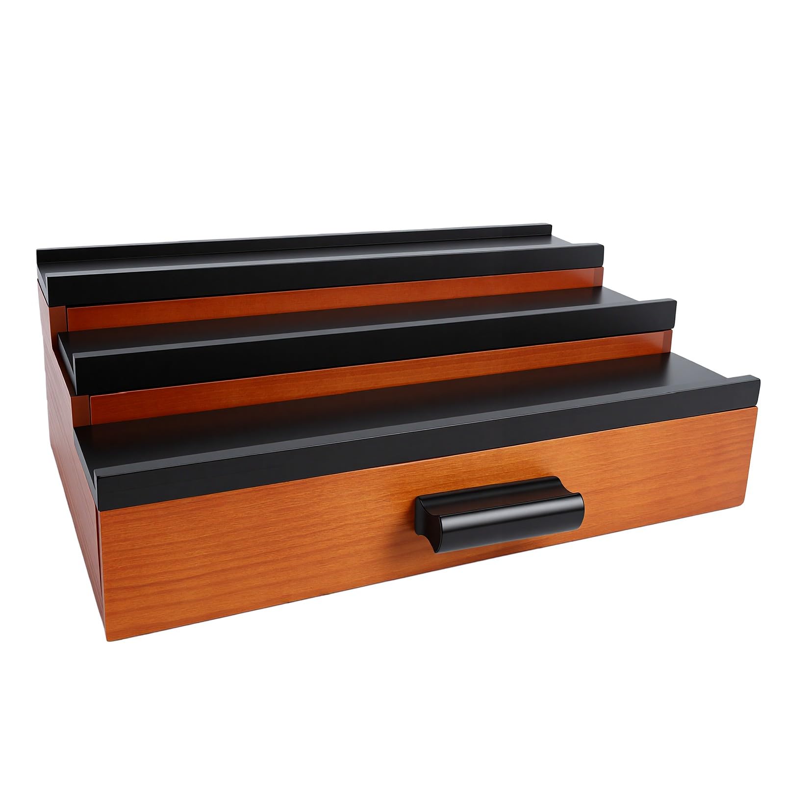 Generic Soporte de Colonia de Madera de 3 Niveles con Cajón, Elegante Organizador de Perfumes de Nogal Negro para Tocador y Tocador de Baño (32x22x10,5cm)