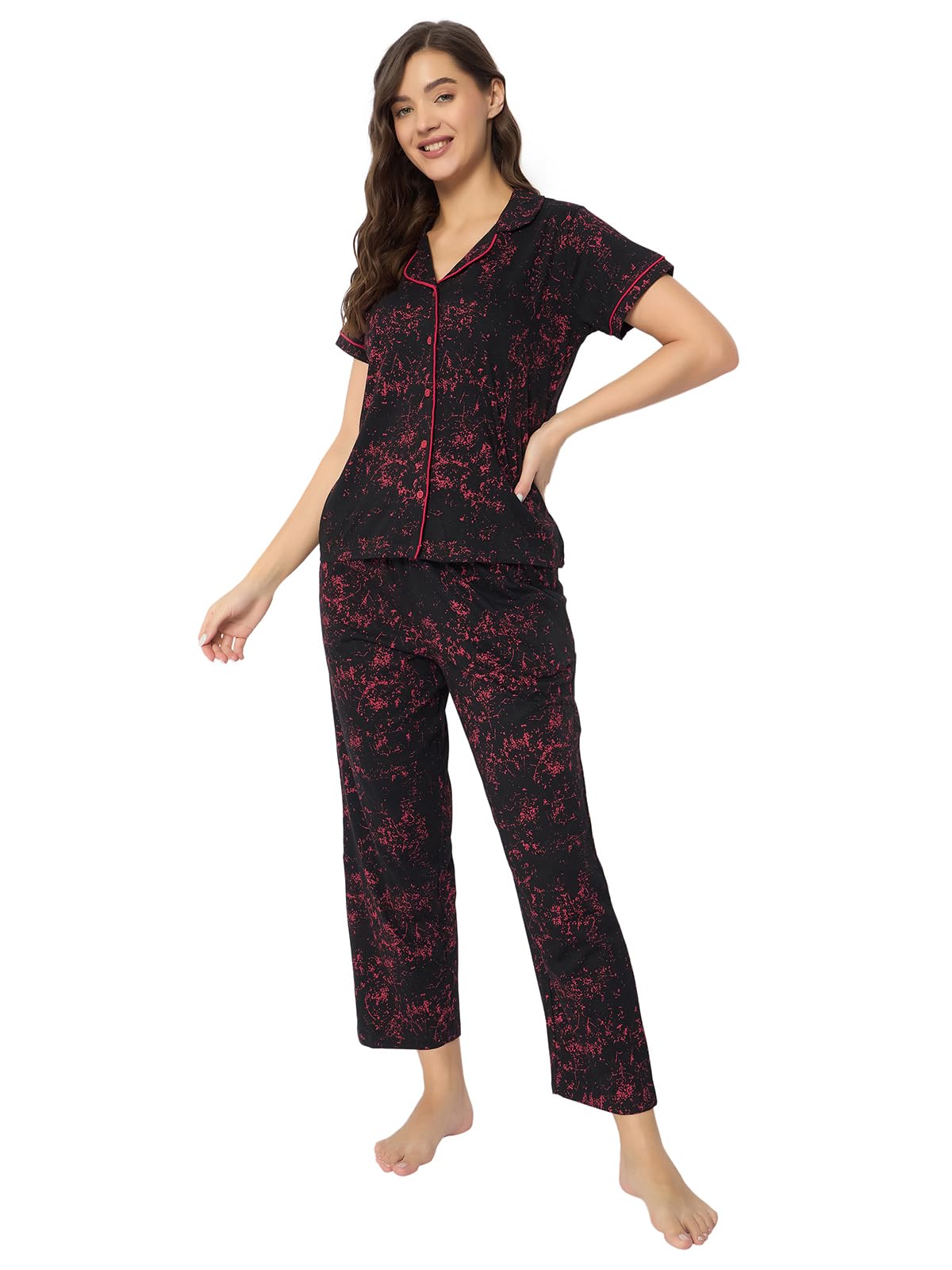 clovia Women's Cotton Printed Shirt & Pyjama Set-picture-35