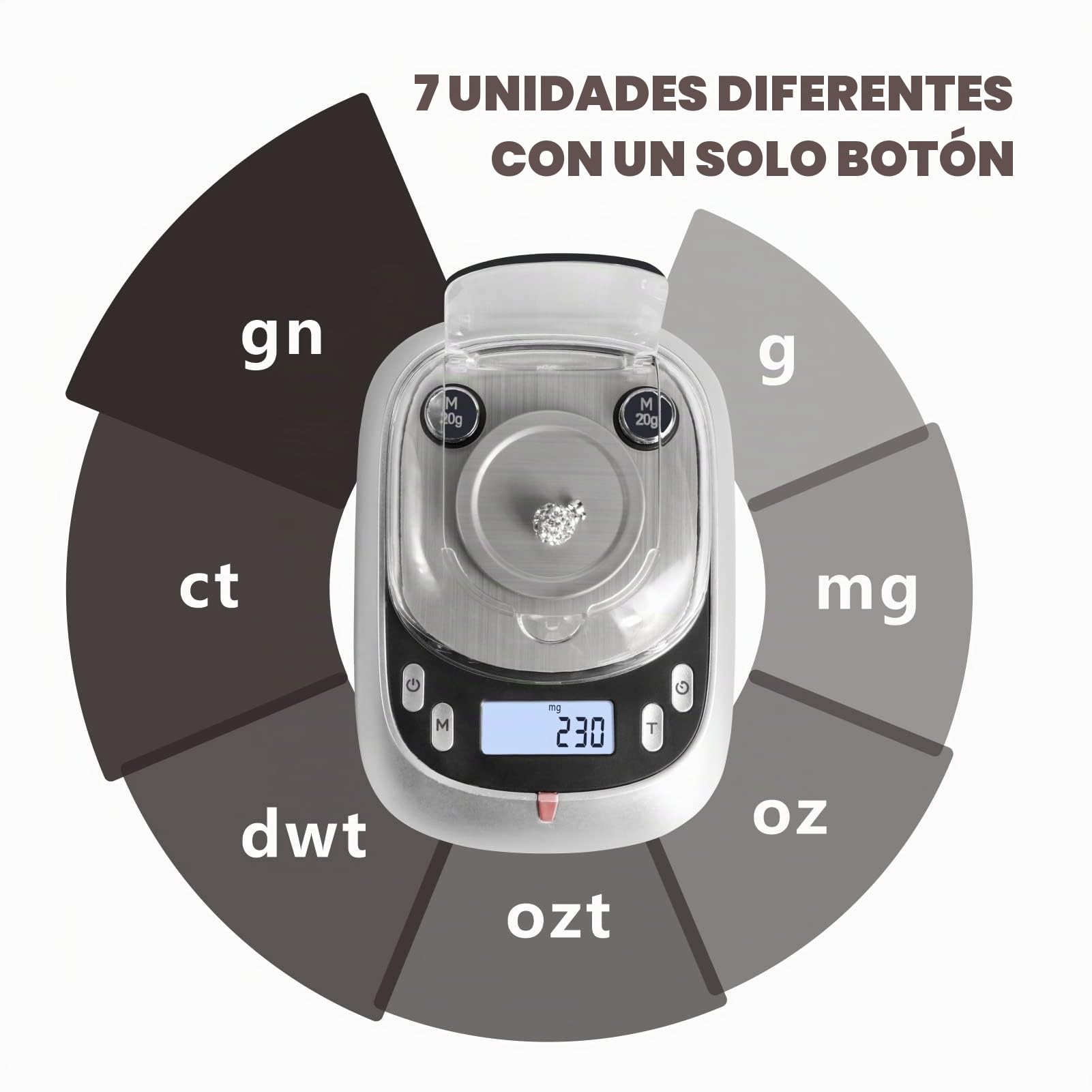 Báscula de miligramos, 50 g-0,001 g, 7 unidades, báscula de alta precisión con retroiluminación LCD, escala de mini gramos con función de tara, escala mg para polvo, oro, joyas (pilas incluidas)
