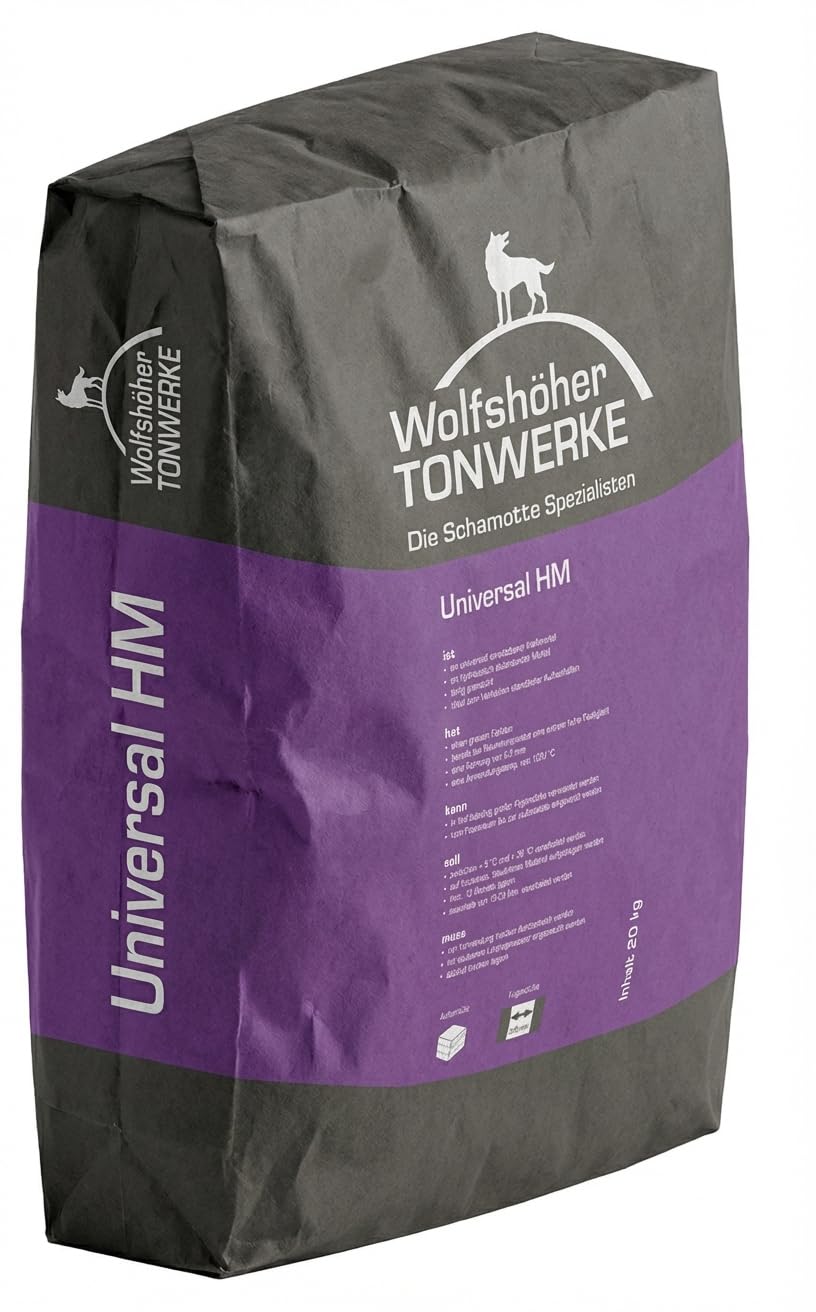Feuerfester Haftmörtel Universal HM, 20 kg, Wolfshöher Tonwerke, Schamottemörtel hydraulisch abbindend, temperaturbeständig bis 1200°C