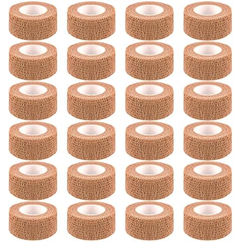 24 Pack Self Adherent Cohesive Wrap Bandages 1 Inches X 5 Yards,First Aid Tape, Elastic Self Adhesive Tape, Athletic, Sports wrap Tape, Bandage Wrap for Sports, Wrist, Skin Colour Athletic Tape Cover