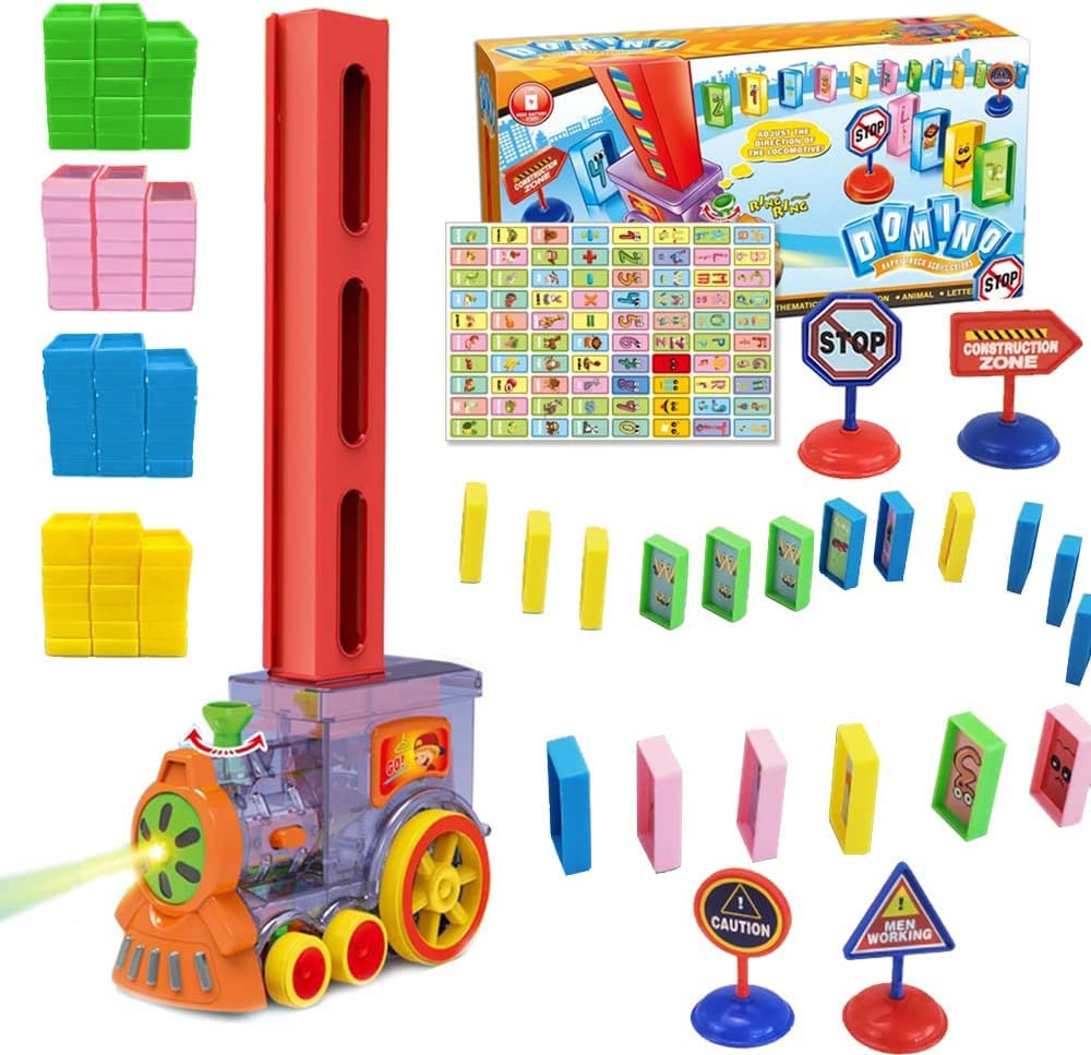 HIRNAYA Domino Train Blocks Set, Domino Train Toy with Lights & Sounds, Blocks Domino Set Building Toy for Kids Boys and Girls I Automatic Blocks Laying Toy Colourful Train Toy for Toddler, Multicolor (B0B34QS296) Amazon Price History, Amazon Price Tracker