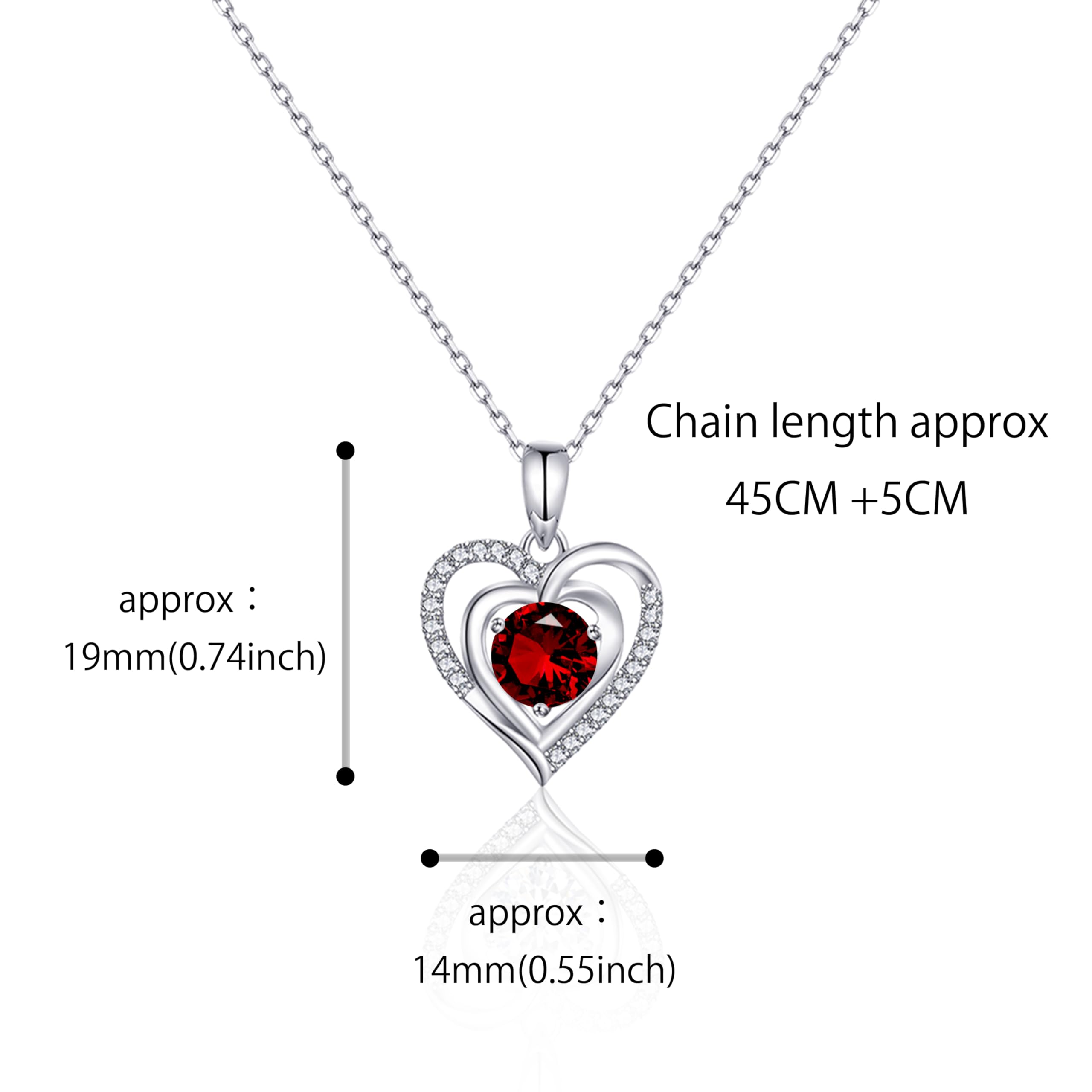 immobird Collar Corazon Mujer Plata de Ley 925 con Piedra Natal 45+5cm