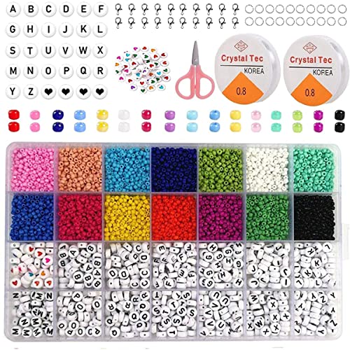 Reviews de Kits para hacer bisutería Top 10. 44 VASA NAMA Juego de 5800 Cuentas, Incluye 5100 Cuentas de Cristal de 3 mm y 700 Cuentas de Letras para Hacer Pulseras y Manualidades, 2 Rollos de Cuerda Elástica / Tijeras/ 20...