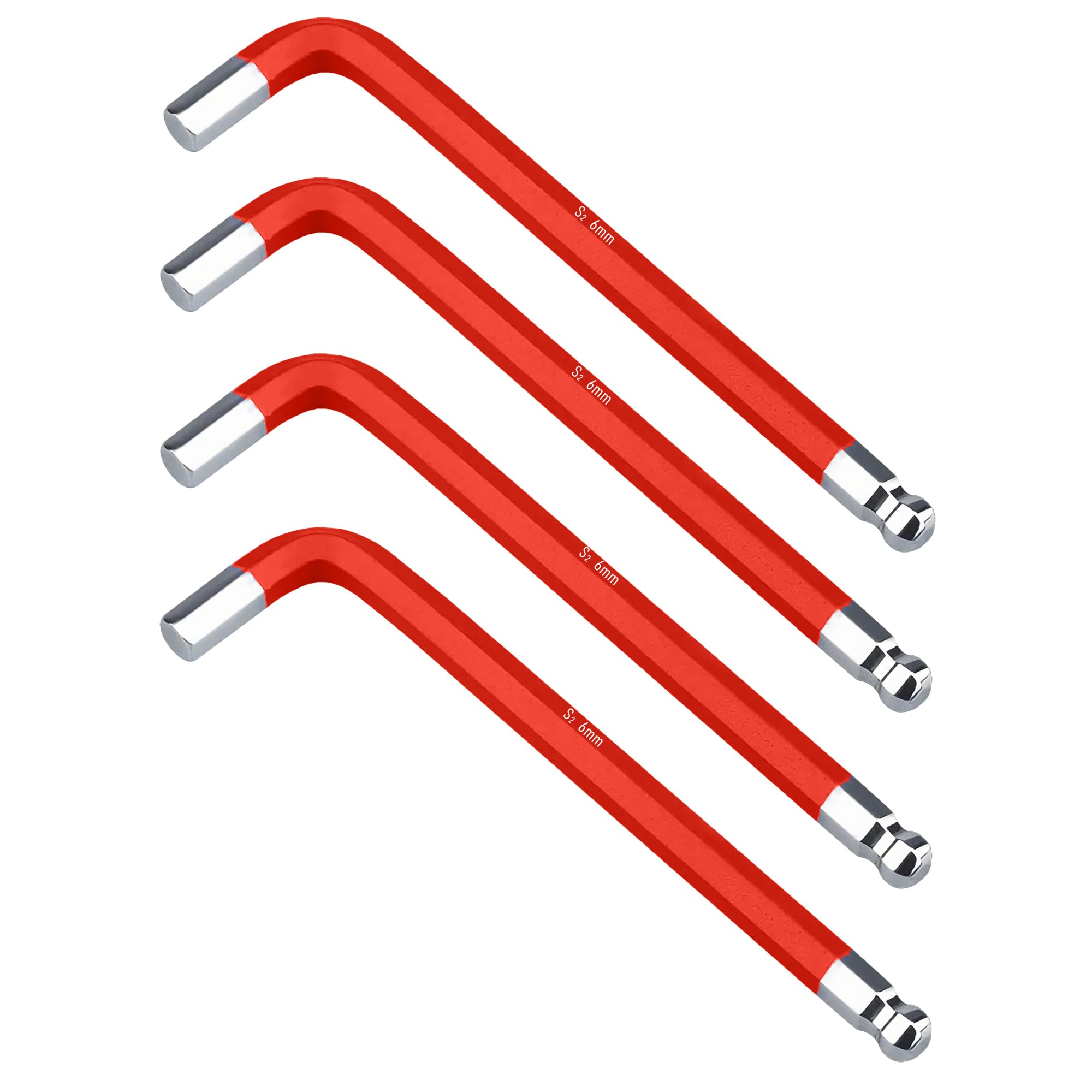 Skweawert 4 PCS 6mm Ball End Allen Hex Key Wrench, Inner Hexagon Spanner, L Shaped Long Arm S2 Steel Repairing Tool