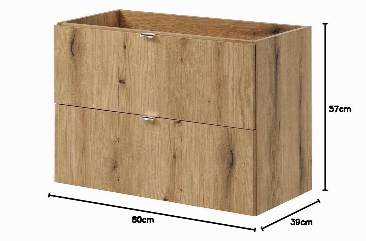 [en.casa] Badmöbel Skelbolu Waschtisch mit Unterschrank Badezimmerschrank 80 x 57 x 39 cm Waschbecken mit Unterschrank 2 Schubladen Badschrank Waschtischunterschrank hängend Eicheoptik