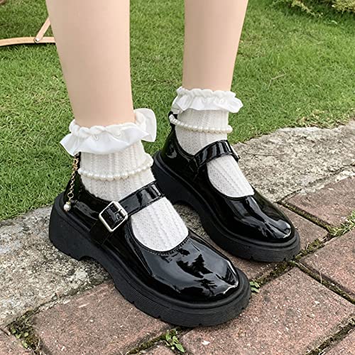 AOVIN Womens Platform Mary Jane Pumps Round Toe Chunky Heel Lolita Shoes Patent Leather Uniform Dress Shoes (Color : Black, Size : 8 US)