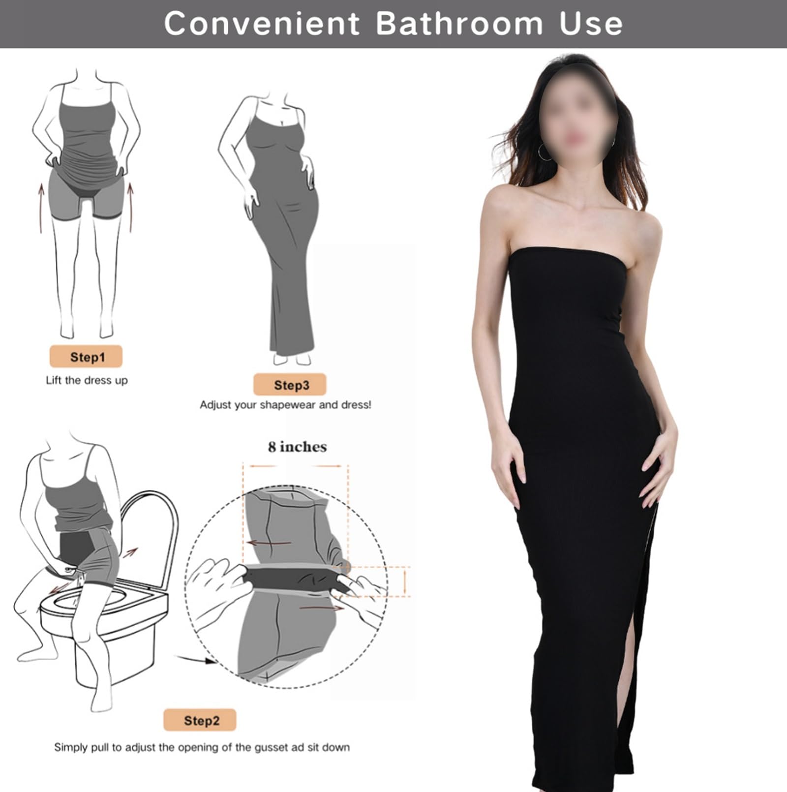 HLTYGWX Vestido Moldeador sin Tirantes para Mujer, Vestido de combinación Completa, Cuerpo Debajo de los Vestidos con Abertura Lateral