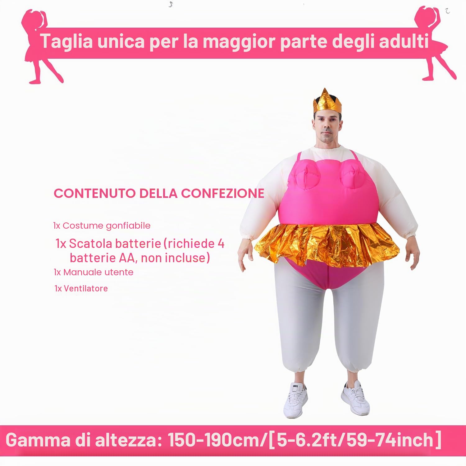 Costume da balletto gonfiabile per adulti, costume divertente con fascia a corona, costume da balletto per uomo e donna per Halloween, gioco di ruolo
