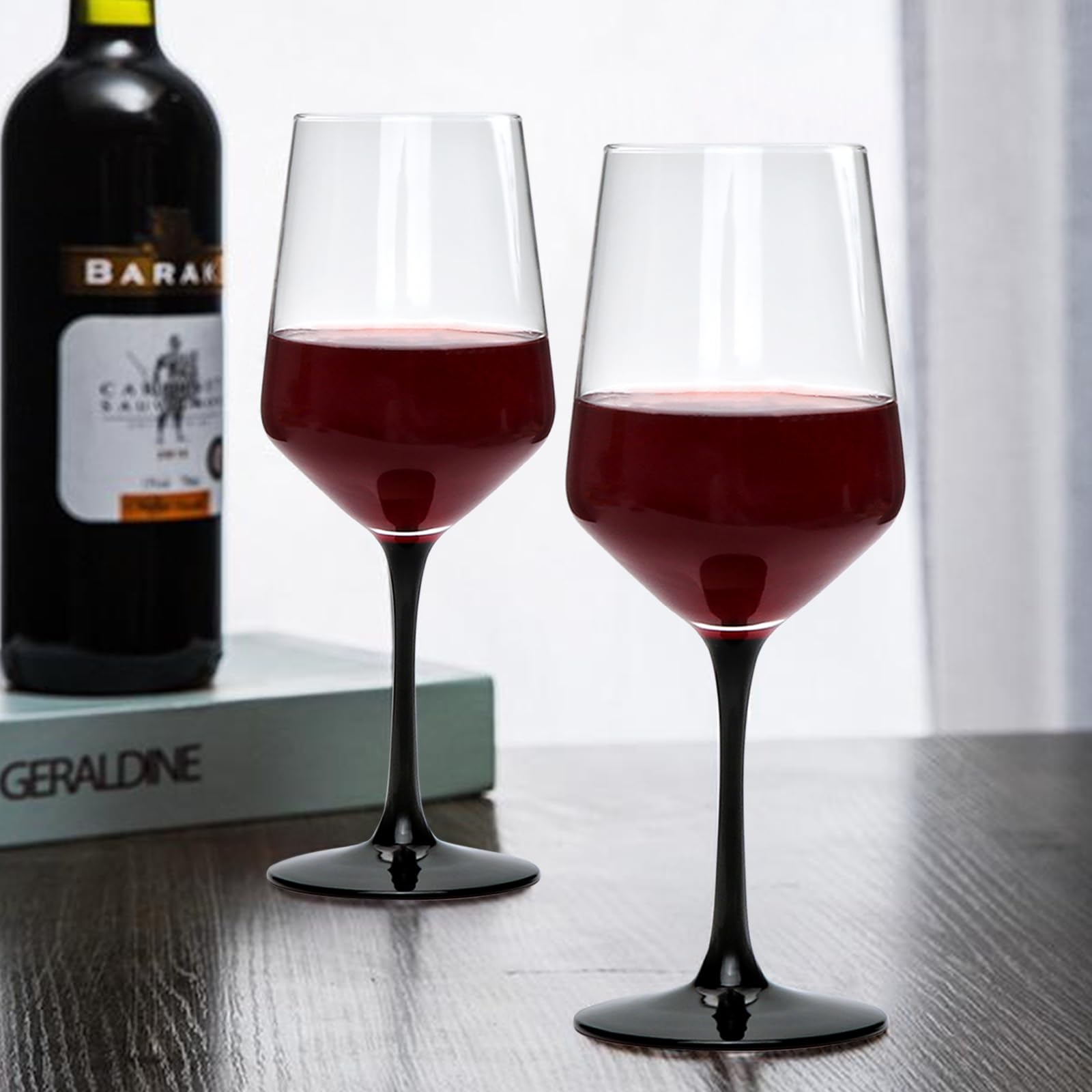 Ufrount Wine Glasses 16oz,Black Stem Red Wine Glasses set of 8,Clear