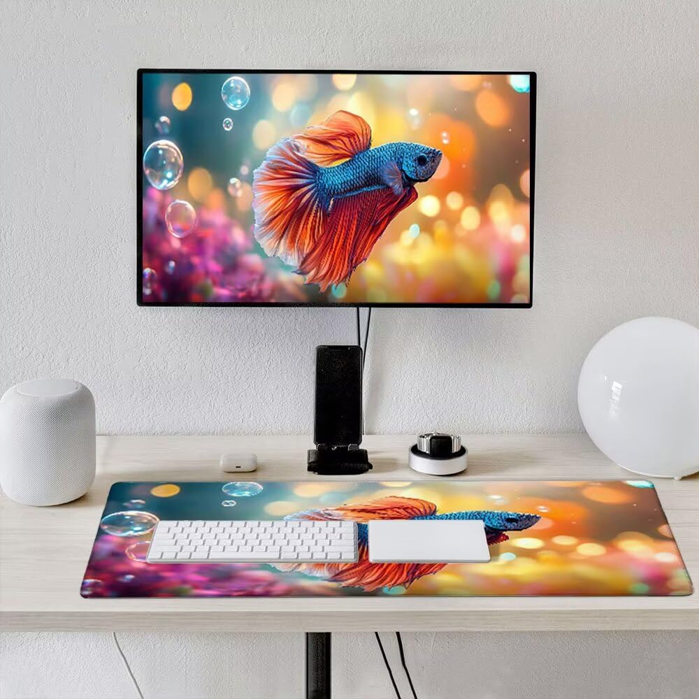Duża podkładka pod mysz do gier XXL 1800 x 900 x 3 mm z zszytymi krawędziami, trwała antypoślizgowa podstawa z naturalnej gumy, mata na klawiaturę, gry, dom biuro, zwierzęta do walki z rybami xR6-154