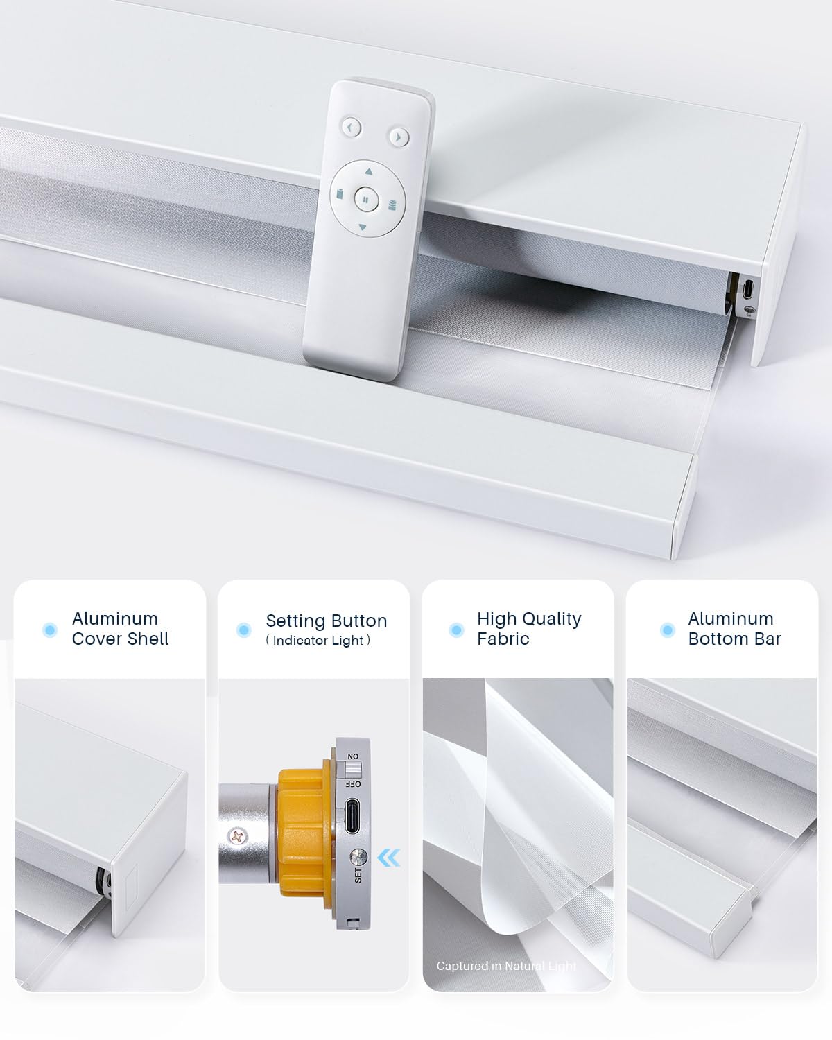 Tende Zebra Intelligenti per Finestre, Tende Elettriche Alexa con Telecomando, Tende Automatiche per Finestre Interne con Filtraggio della Luce e Protezione della Privacy (80L x 183A cm