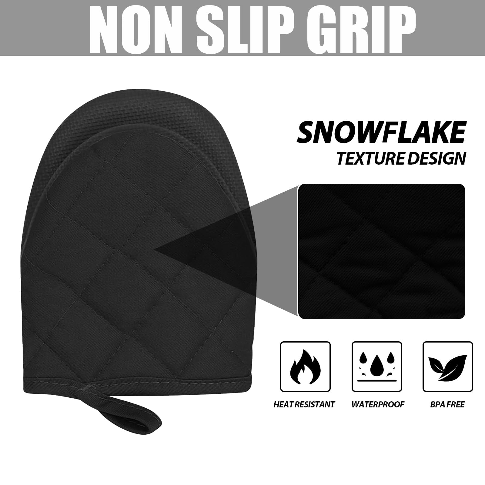 1 Pair Short Oven Mitts, Silicone Kitchen Oven Mitts Mini Heat Resistant for 500 Degrees - Image 4