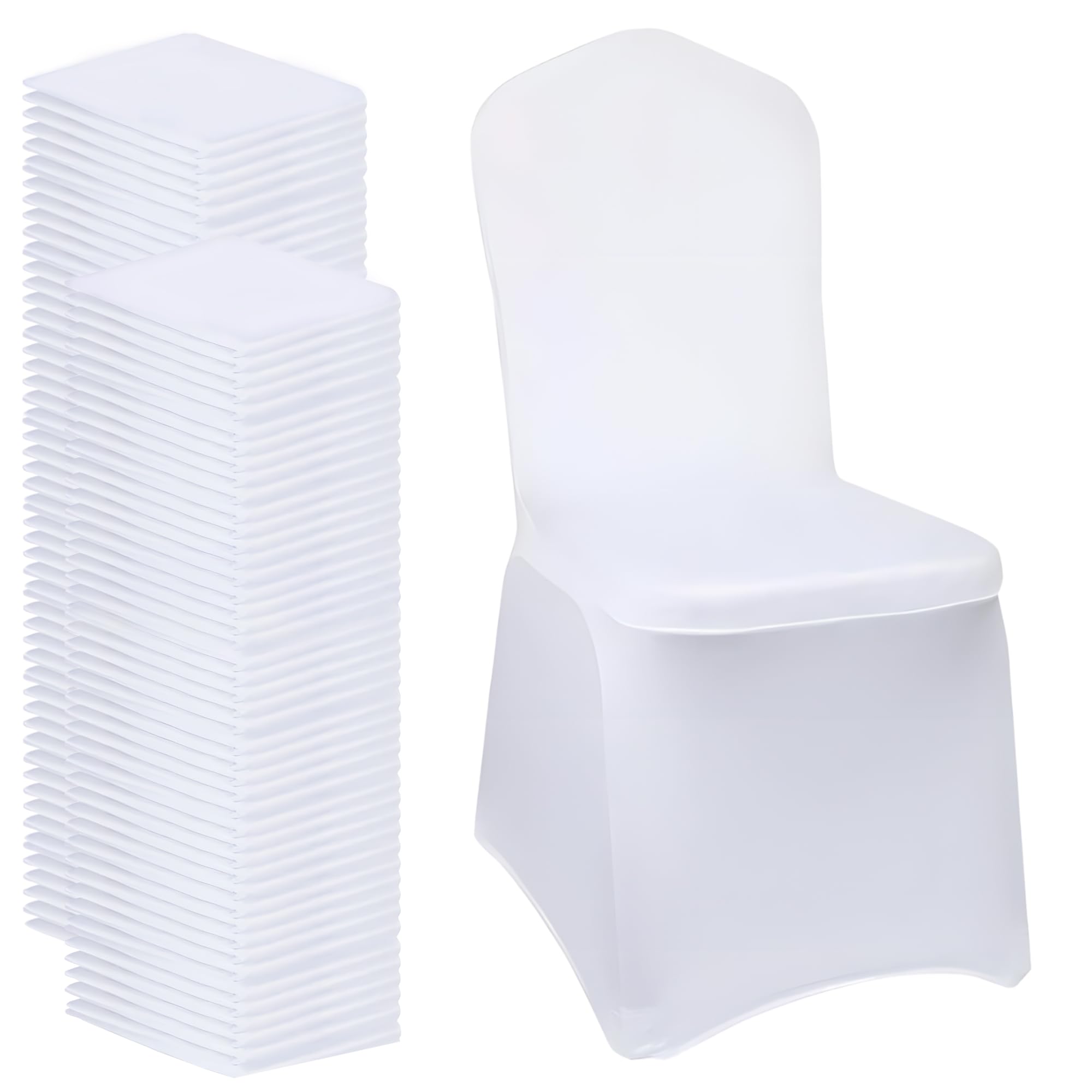White Chair Covers 100 pcs Stretch Spandex Chair Covers Universal Fitted Chair Cover Protector for Wedding,Party, Banquet, Holidays, Celebration, Decoration?White, 100 PCS?