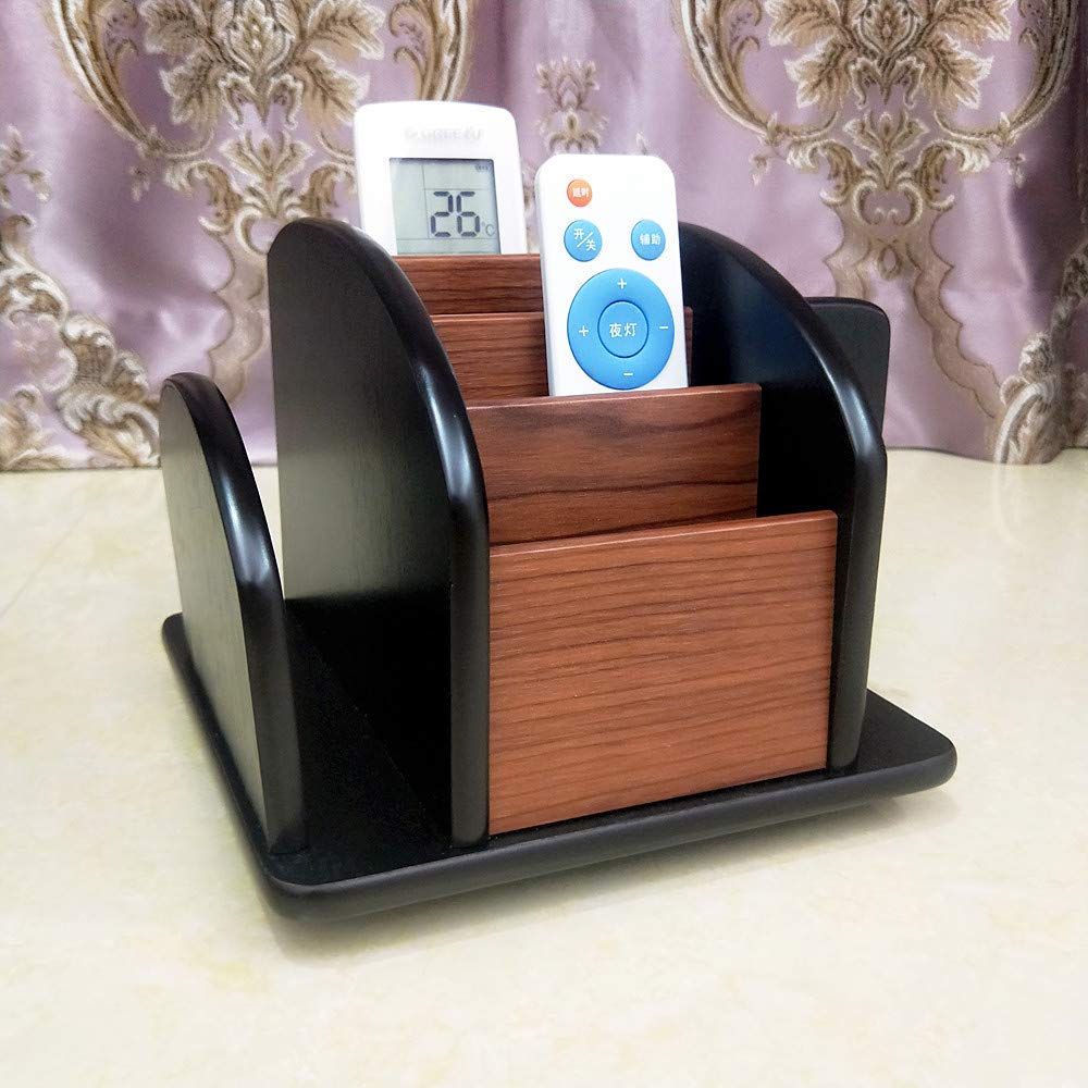 NA Rotatable remote control organizer wooden multi-purpose pen holder multi compartment storage and sorting box office and home desktop organizer HeBen7005