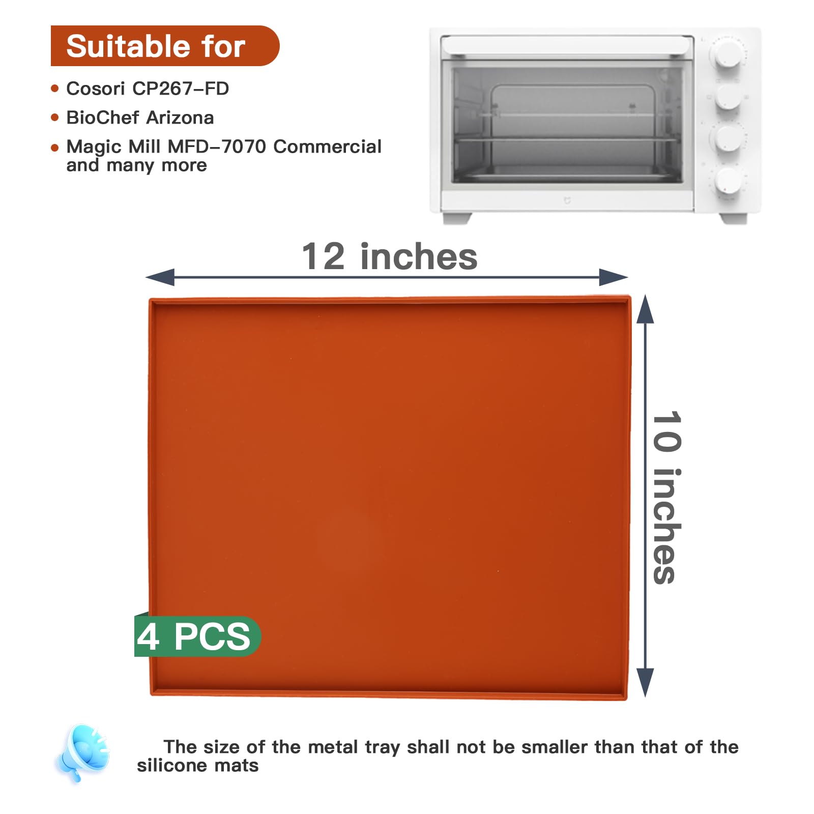 4 bandejas deshidratadoras de silicona con borde (12 x 10 pulgadas), hojas de silicona compatibles con Cosori CP267-FD, alfombrillas deshidratadoras de silicona antiadherentes reutilizables 5