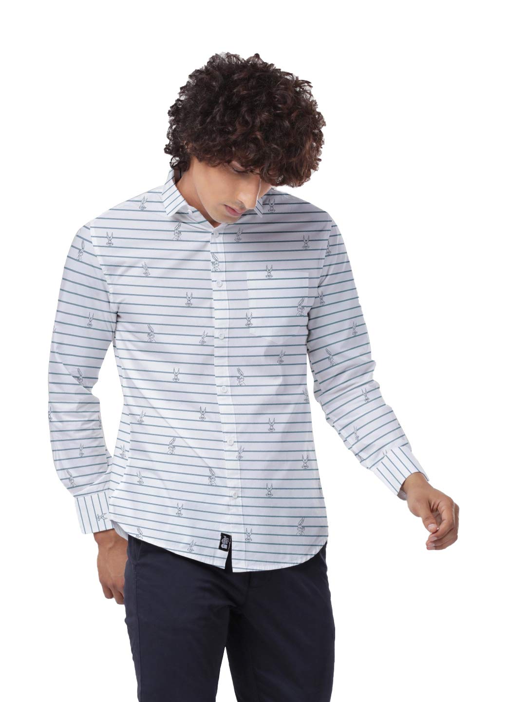 Looney Tunes: Bugs Pattern Mens Graphic Printed Cotton Shirt White