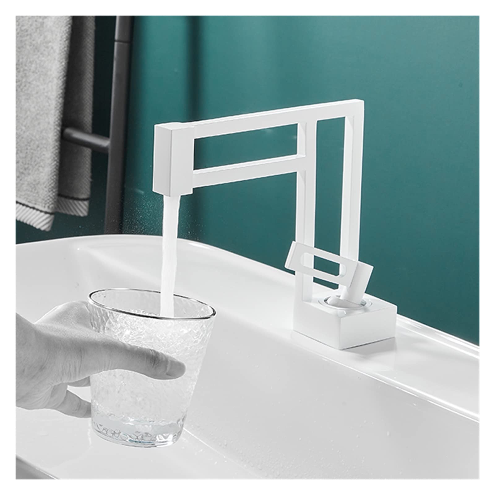 LNHHG Basin Faucets Black Sink Mixer Taps Brass Bathroom Taps Square Vessel Sink Faucet Black Basin Mixer Cold Hot Water(ALL White)