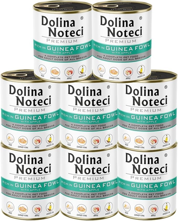 Dolina Noteci Premium – Gluten-Free Wet Dog Food 800g – High Meat Content – Natural Meal for Adult Dogs – No Artificial Additives – Omega 3 & 6 (Guinea Fowl With Apple, 8x800g)