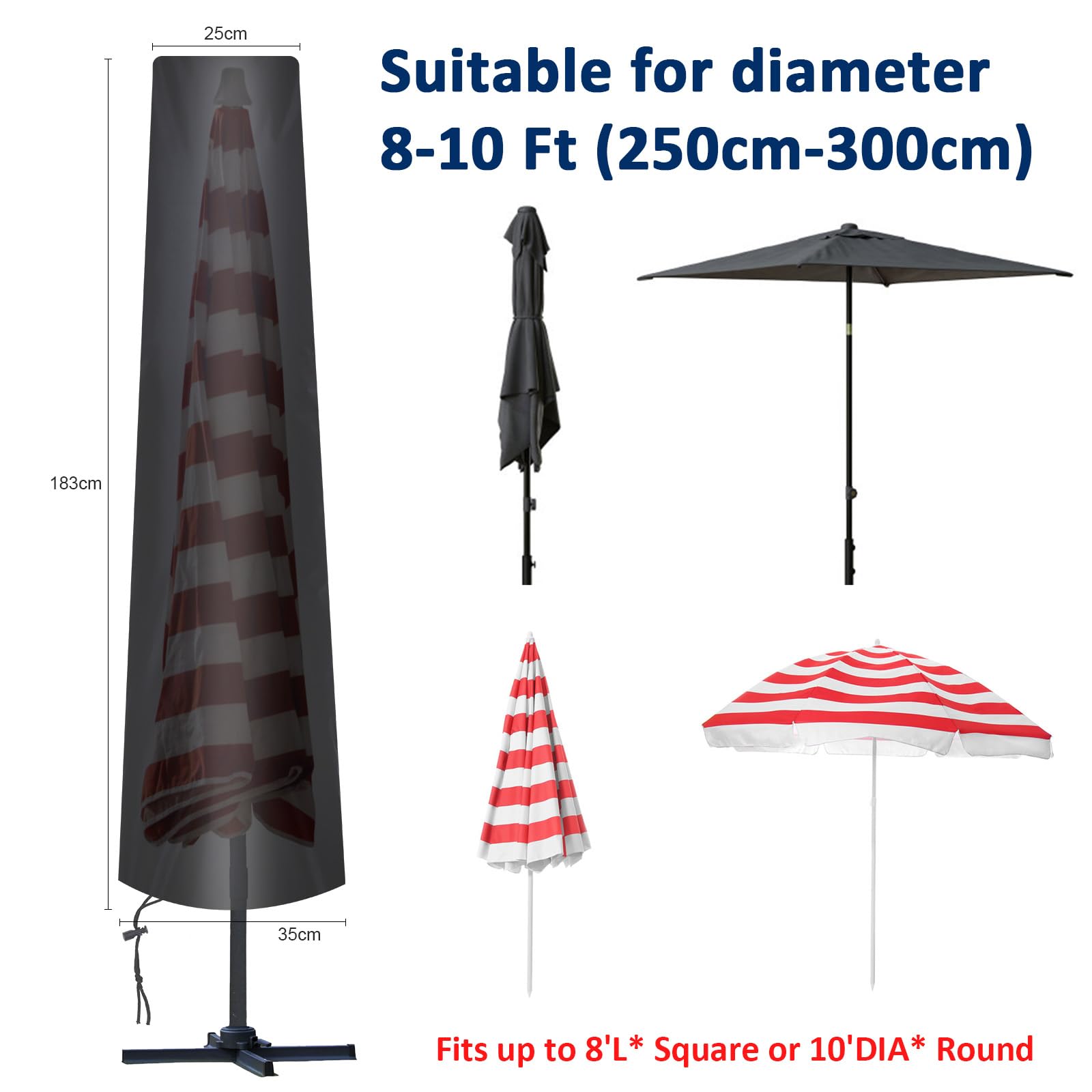 AiQInu Pokrowiec ochronny na parasol przeciwsłoneczny, Ø 300 cm, tkanina Oxford 210D, czarny, z torbą do przechowywania, odporny na warunki atmosferyczne, promieniowanie UV, śnieg