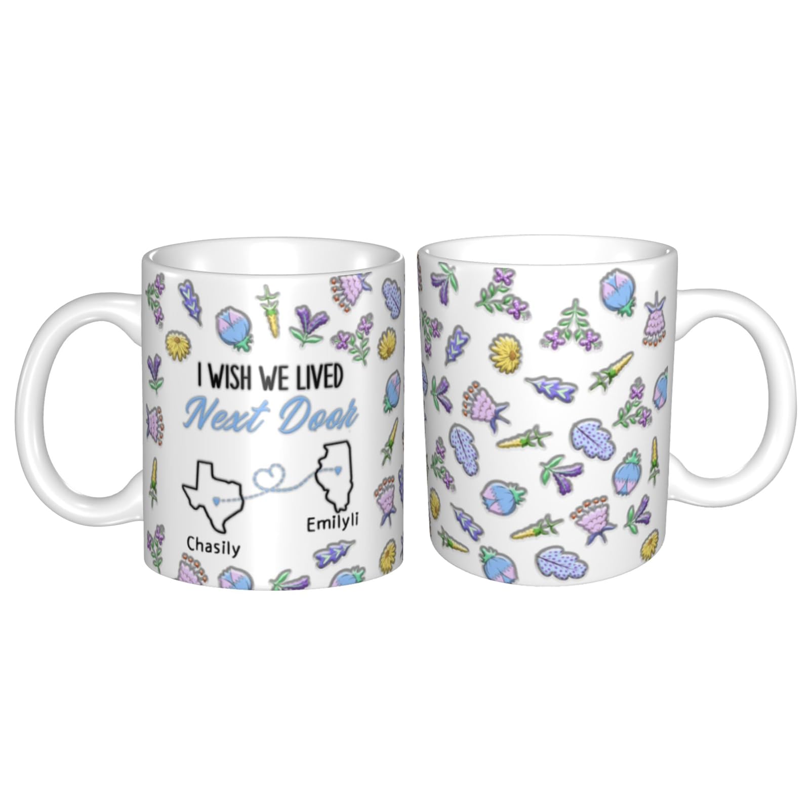 MHJUFGD I Wish We Lived Next Door Personalised Bestie Coffee Mug with Name and City Name Custom Friendship Mugs for Bset Friends Mug Gift for Bestie Sister Friend Christmas Birthday (Style 4)