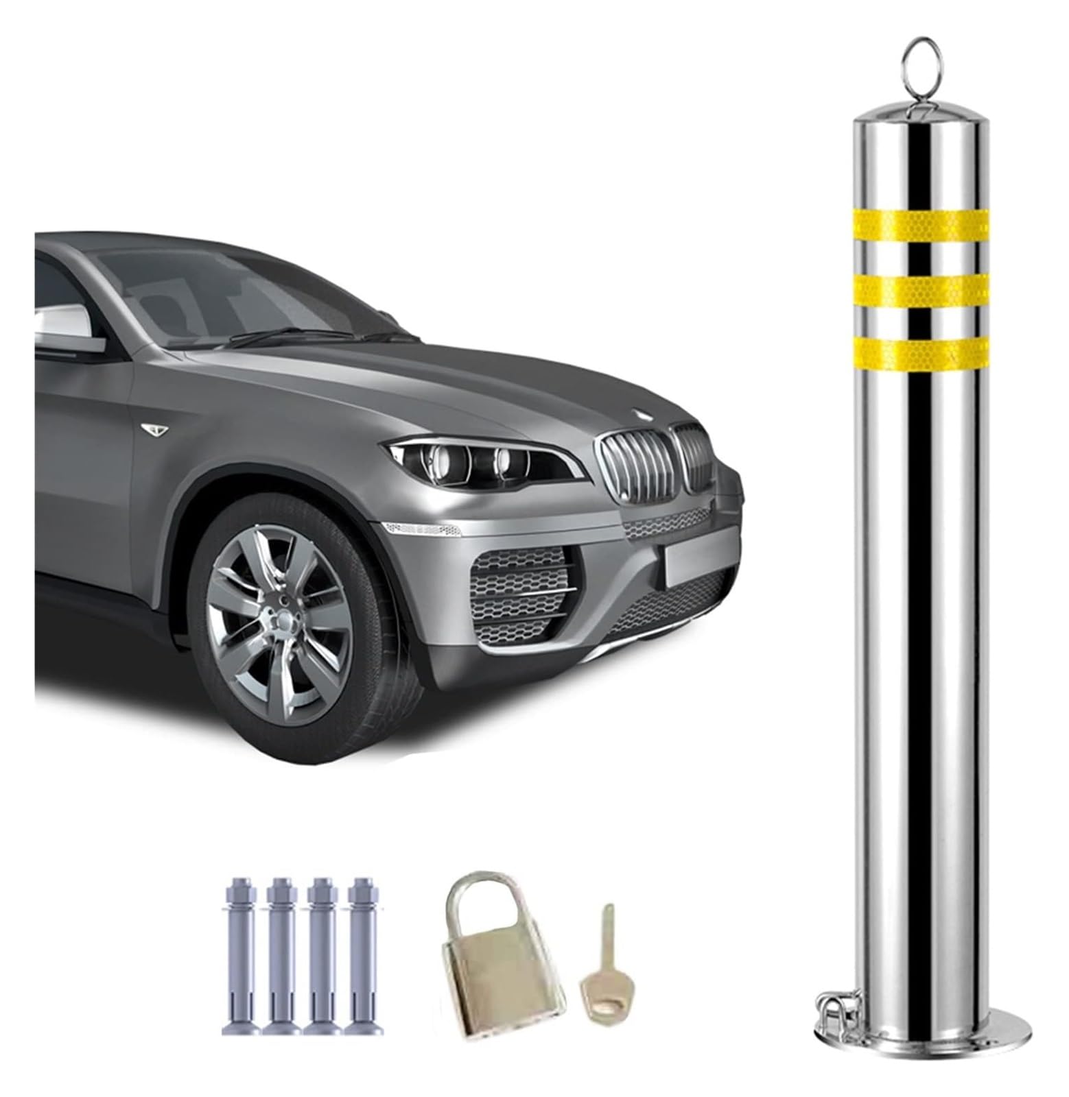 Traffic Delineator Post,Safety Warning Column, Parking Bollard Post 28 32 36 40 45 Inch Reflective Delineator Cones with Chain Hook for Construction Sites and Street Stanchions (1 Pack 110m/43.3in)