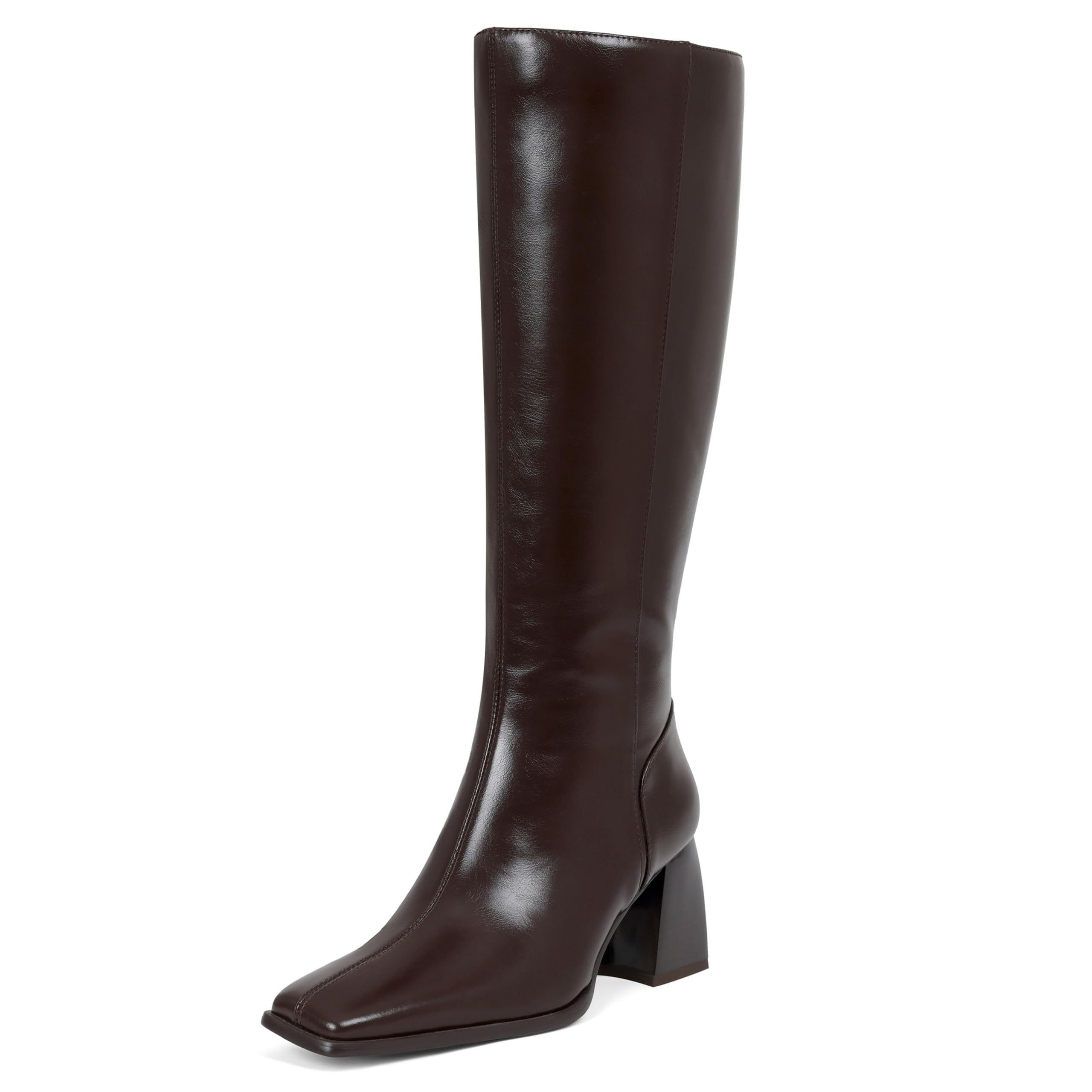 Kalstage Womens Knee High Boots Square Toe Chunky Fall Boots Comfortable Zip Up Dress Heeled Tall Boots for