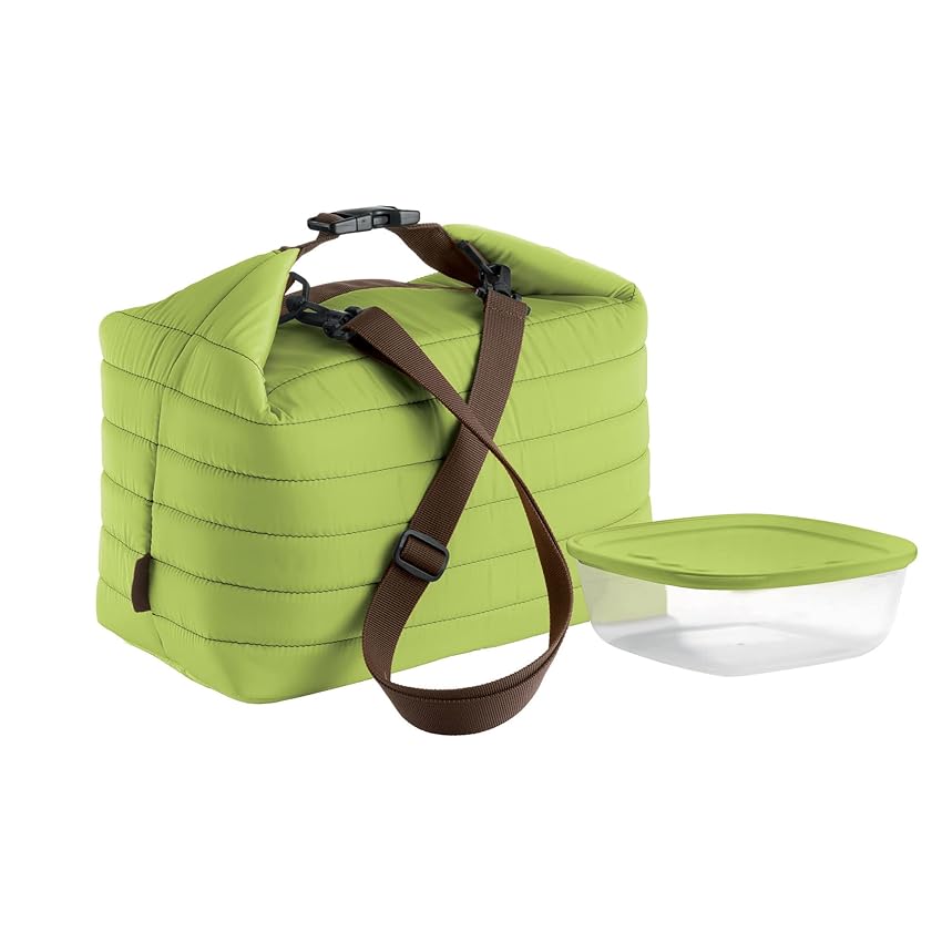 Guzzini Borsa Termica Grande con Tracolla On The Go, Verde Mela, Borsa 30 x 18 x h30 cm, Contenitore 19.6 x 19.6 x h7 cm, 1400 cc