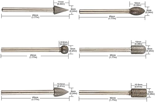 Miniatura 2 de Juego de brocas de fresas rotativas de diamante con vástago de 18 de pulgada para herramienta rotativa Dremel (paquete de 20)