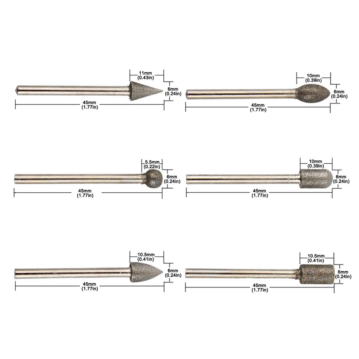 SUKEO 1/8 Inch Shank Diamond Rotary Grinding Head Burr Drill Bits Sets for Dremel Rotary Tool (Pack of 20)