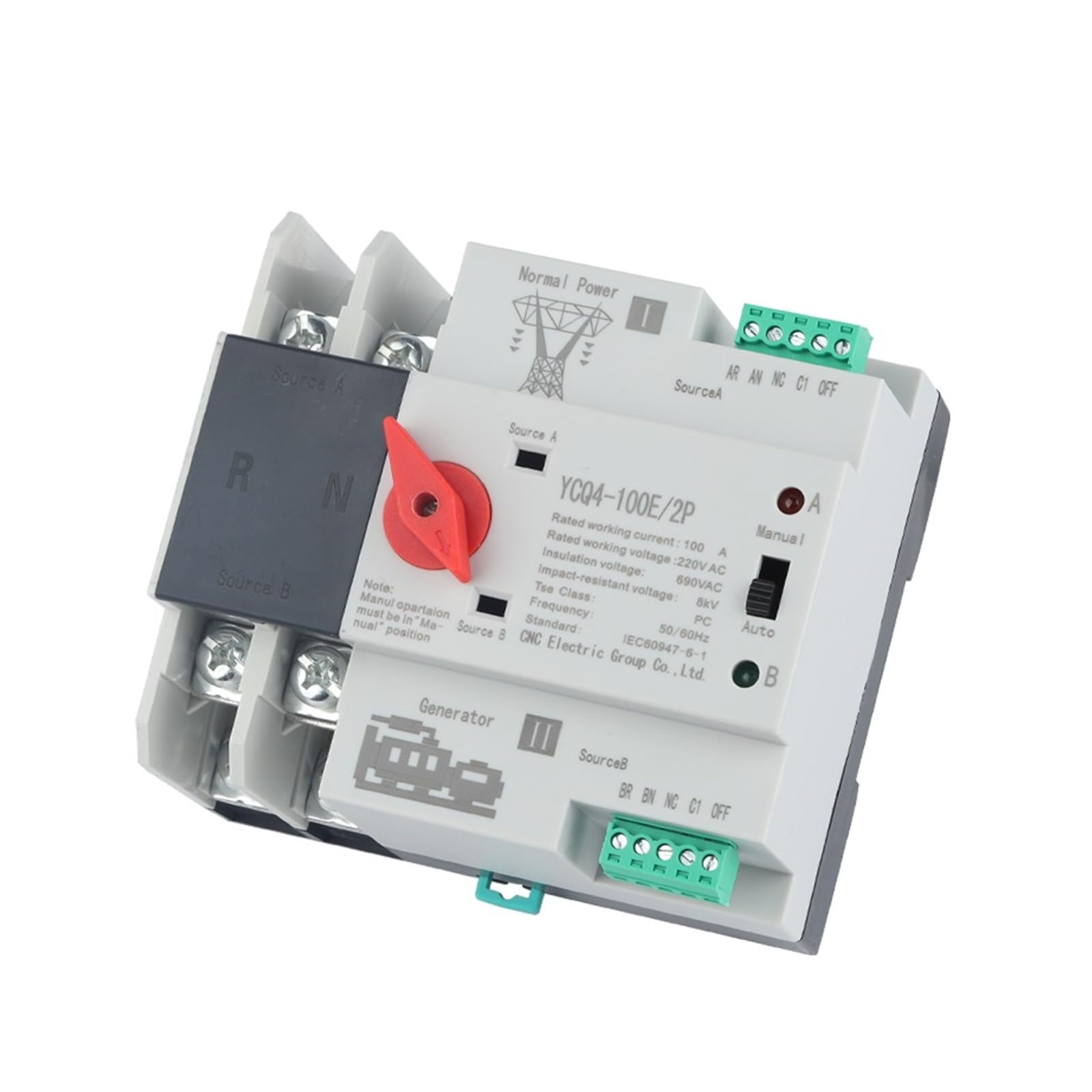 Commutateur de transfert automatique à double puis YCQ4-100E/2P Din Rail ATS double puissance commutateur de transfert automatique commutateurs électriques alimentation ininterrompue 63A/100A ( Size :