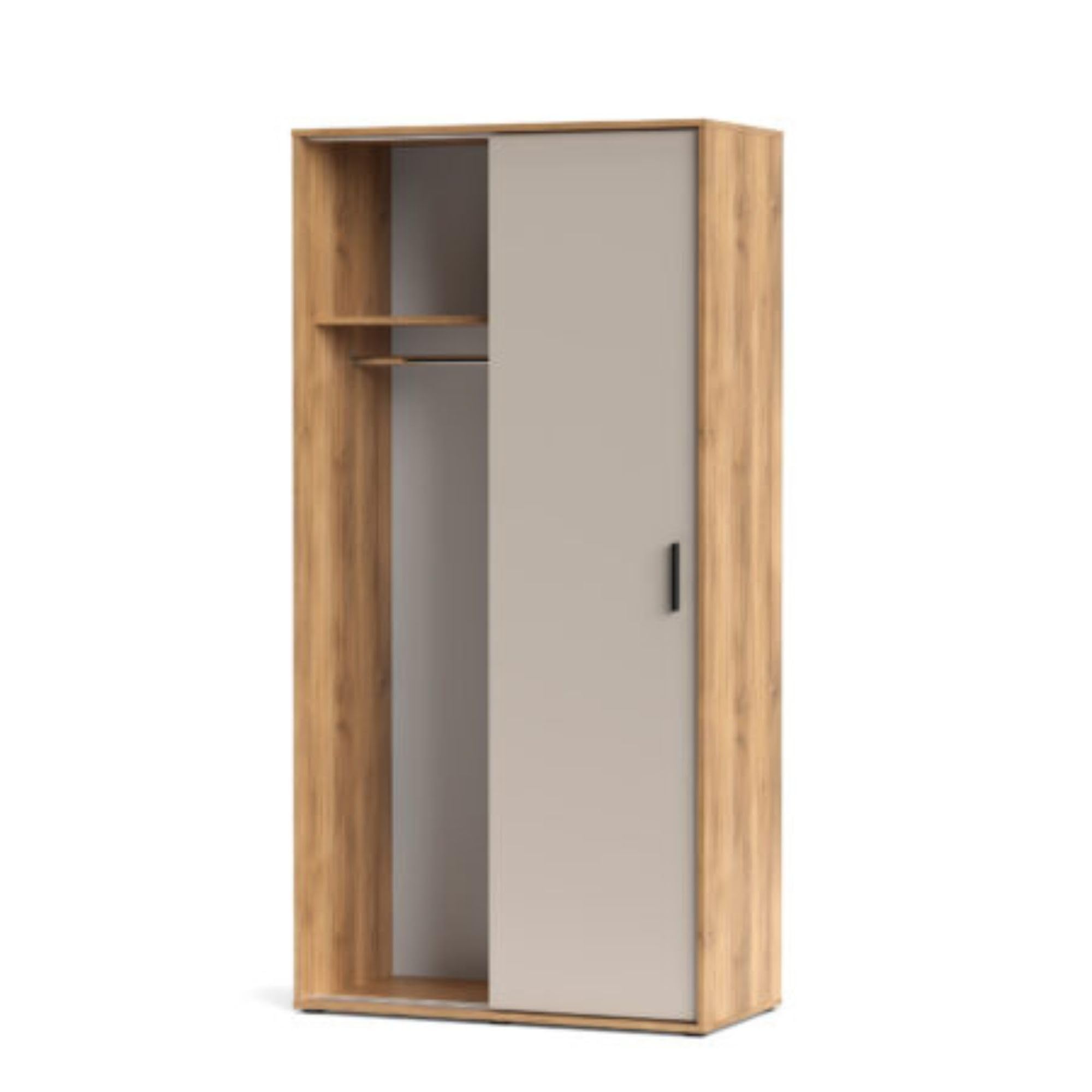 Armario Ropero con 2 Puertas Correderas Mauvella Beige – 200x100x50 cm – Mueble Auxiliar de Dormitorio Moderno con Baldas y Barra para Colgar