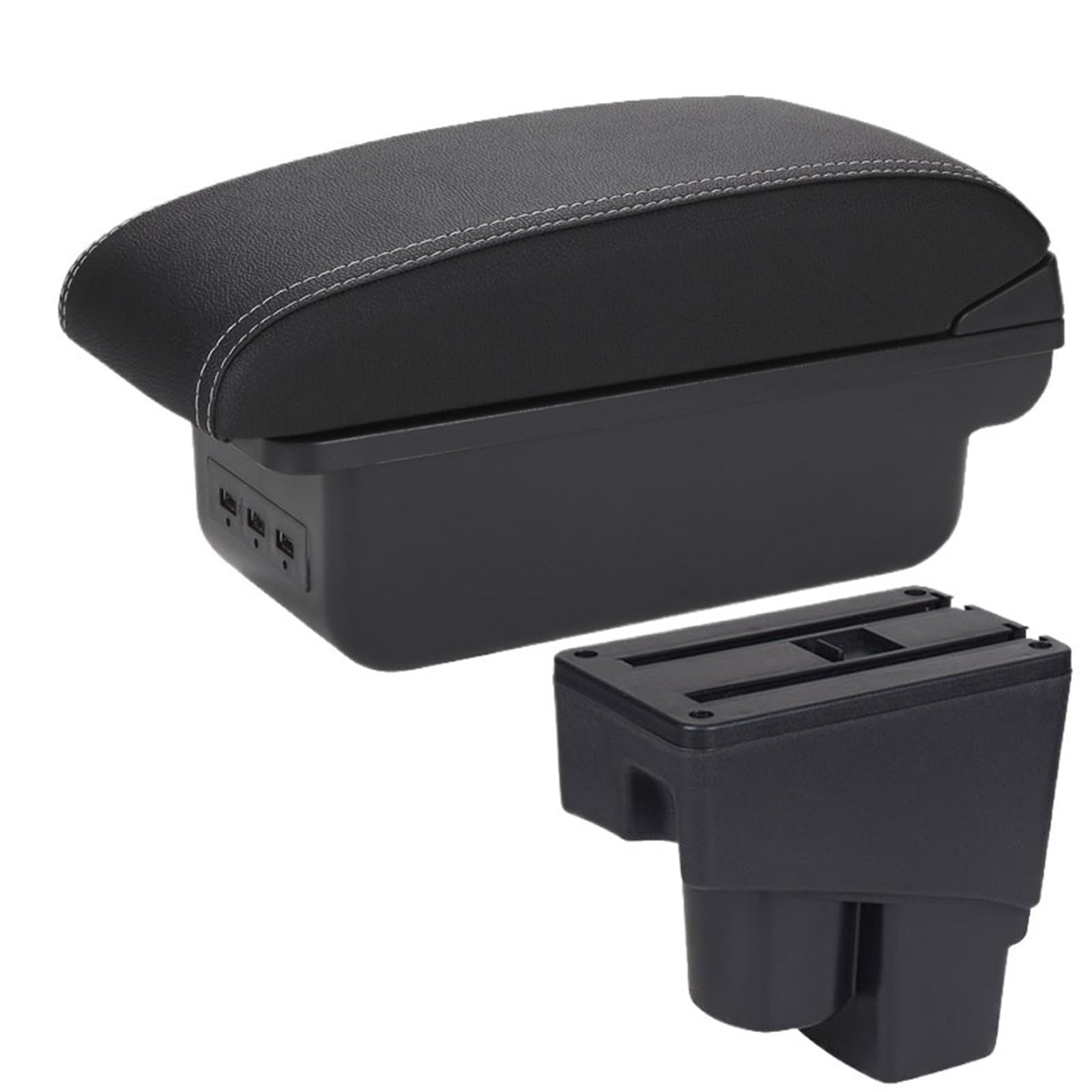 XINQQDC Console Armrest Fit For Honda Jazz Armrest Box Car Armrest 2003-2007 Arm Storage Box Car Accessories Car Armrest Organizer(B3 Black white 3USB)