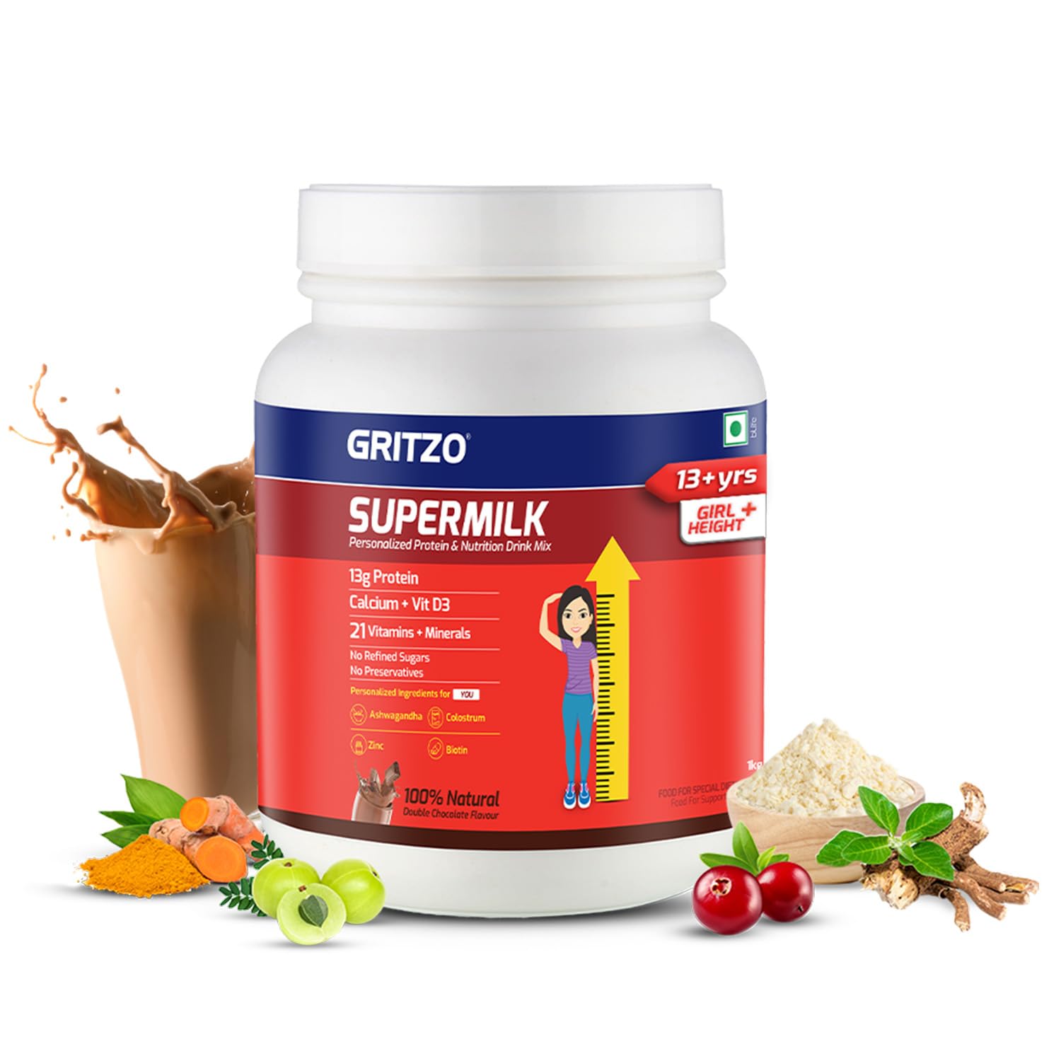 Gritzo SuperMilk Height+ (13+y Girls), 13g Protein (Double Chocolate, 1kg) | Zero Refined Sugar, 21 Vitamins & Minerals (B0D37ZMKDQ) Amazon Price History, Amazon Price Tracker