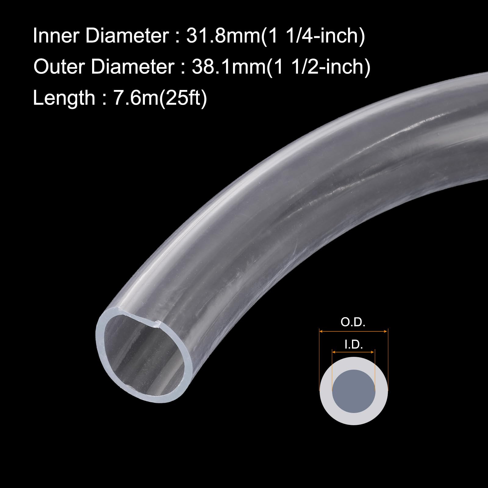 25 Pies 31.8 mm x 38.1 mm Tubo De PVC Transparente Flexible De Vinilo [Para Riego De Jardín, Manguera De Agua, Pecera, Acuario] - 1 1/4" x 1 1/2"
